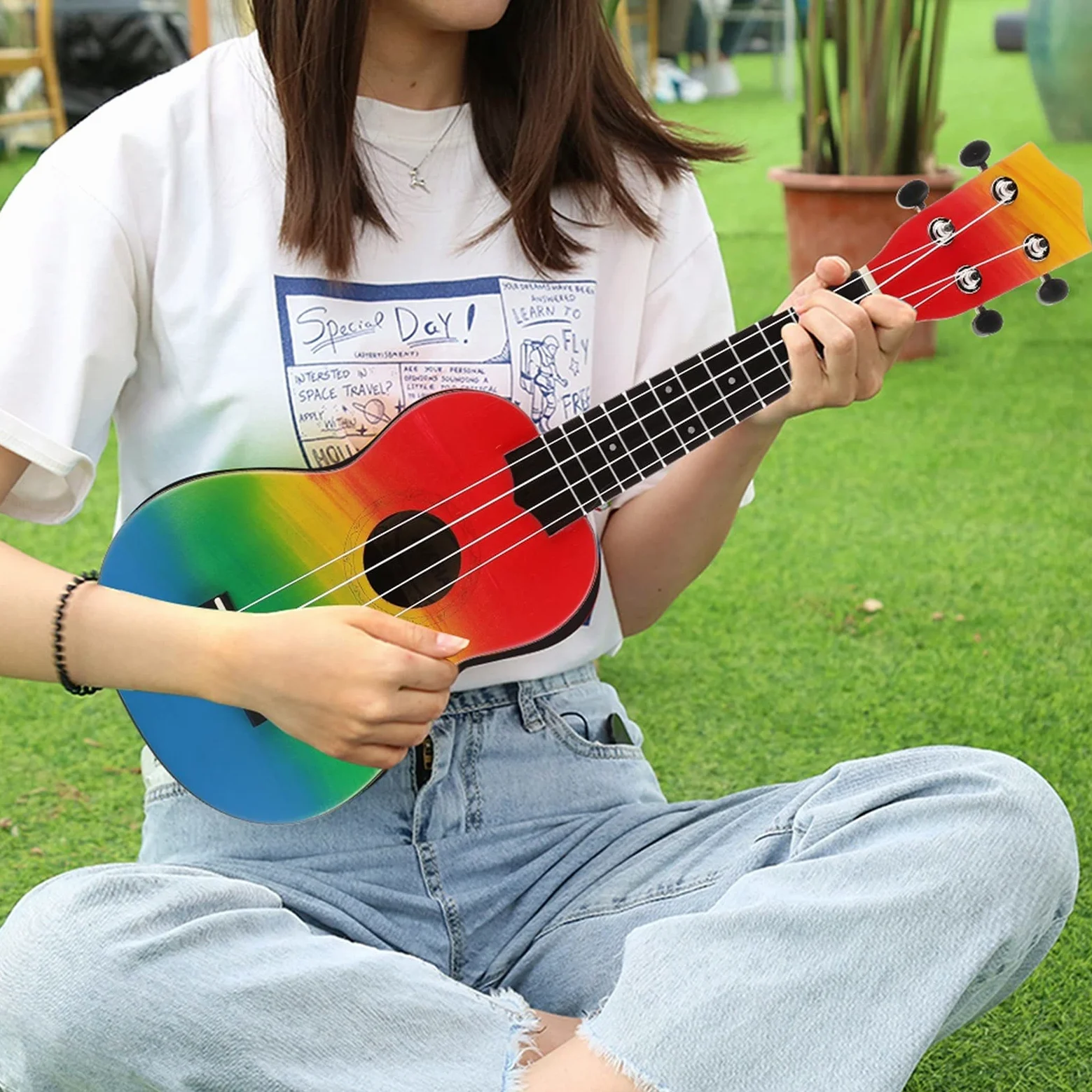 Ukulele 21 Pollici Ukulele in Legno 4 Corde Chitarra Portatile 21 '' Chitarra Chitarra Mini Chitarre per Principianti Regalo per Bambini Concerto Ukulele