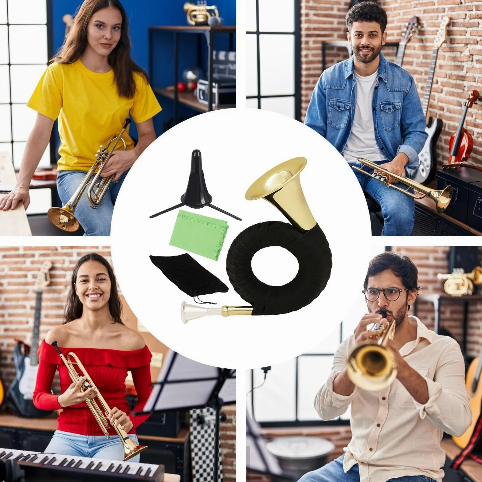 Francese con Supporto Strumento Musicale Tascabile | Corna da Tavolo con Supporto per Eventi all'Aperto, Viaggi, Esibizioni, Principianti, Amanti della