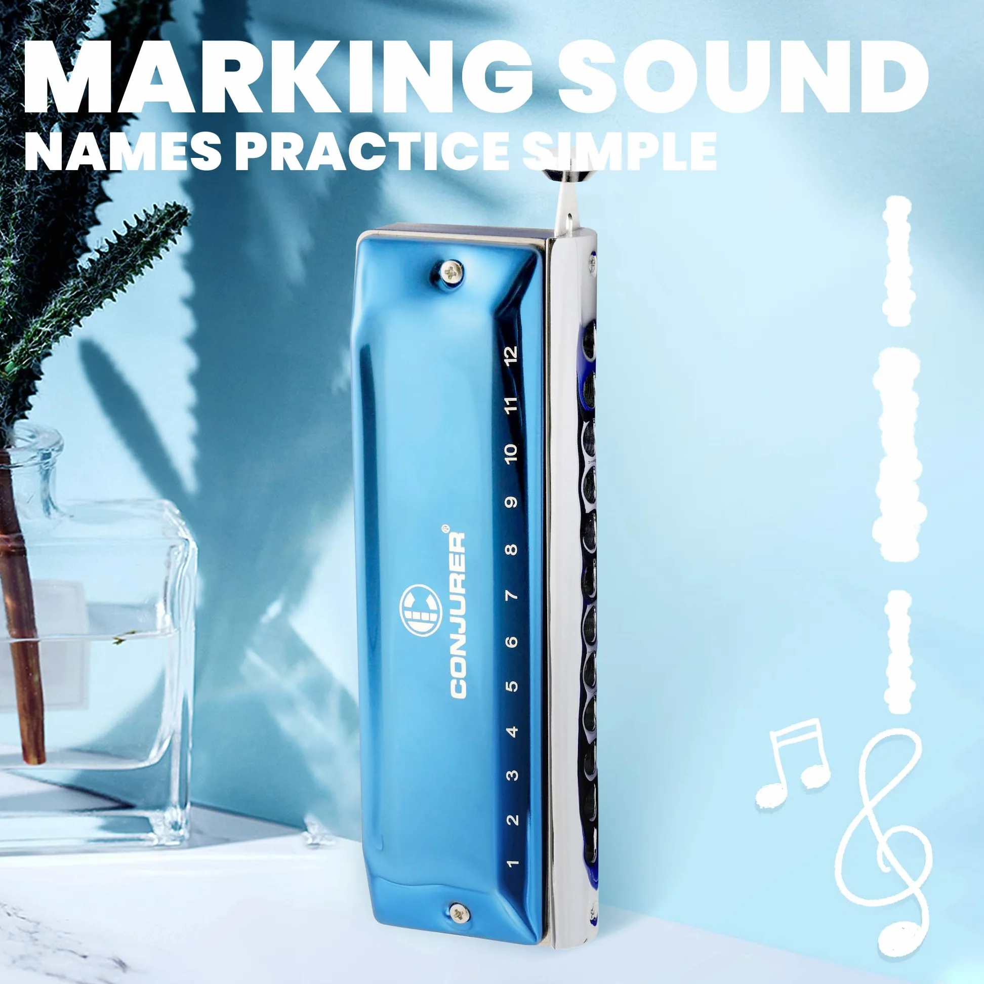 CONJURER Armonica Cromatica chiave di C, 12 fori 48 toni Stanadard armonica blues diatonica con custodia, armonica per principianti, adulti, bambini, professionisti, studenti, amici, regali (blu, C)