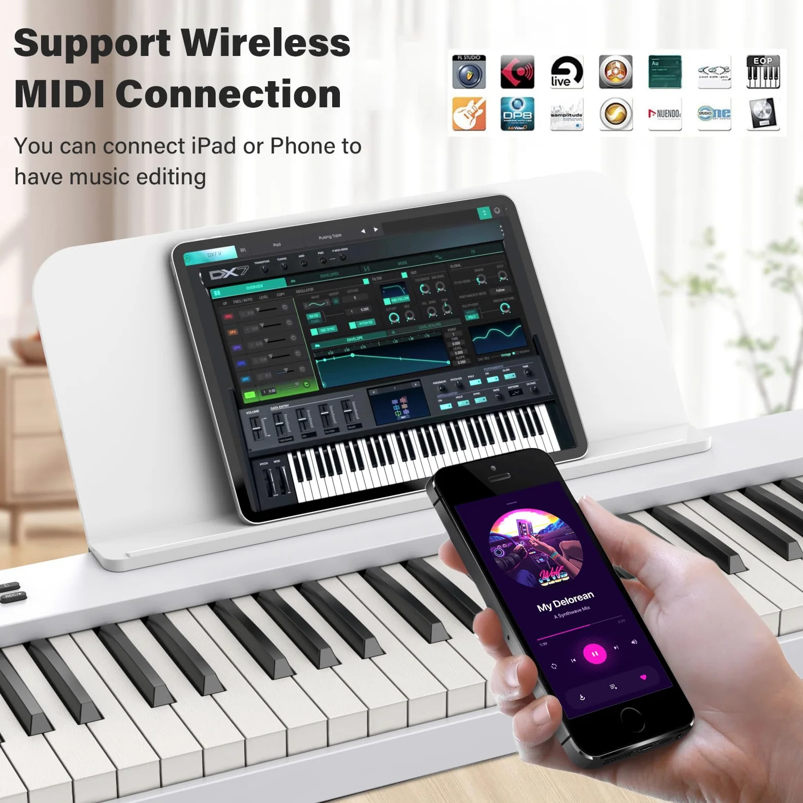 Tastiera a 88 tasti BSP-10F Pianoforte pieghevole portatile con tastiera semi-pesata, 128 toni, USB MIDI, pedale sustain, leggio per principianti, regalo per principianti, bianco