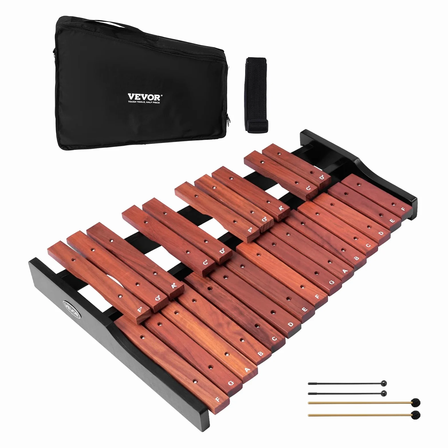 VEVOR Glockenspiel Xilofono, 25 Note, Strumento a Percussione Professionale in Legno, con 4 Bacchette, Borsa per il Trasporto, Kit di Strumenti Musicali Glockenspiel per Principianti