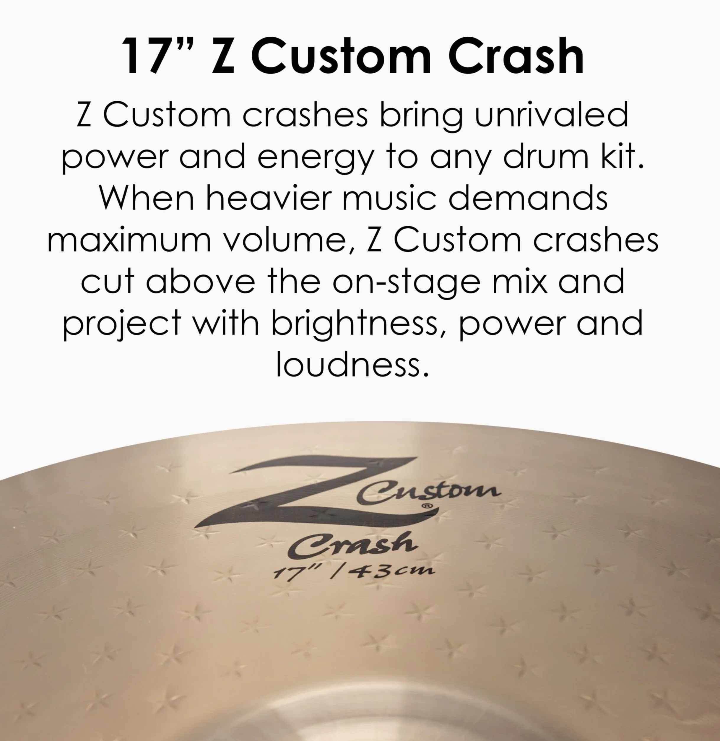 Zildjian 17" Z Custom Crash - Piatto Batteria Bronzo B20 Brillante Suono Esplosivo Live Rock Metal