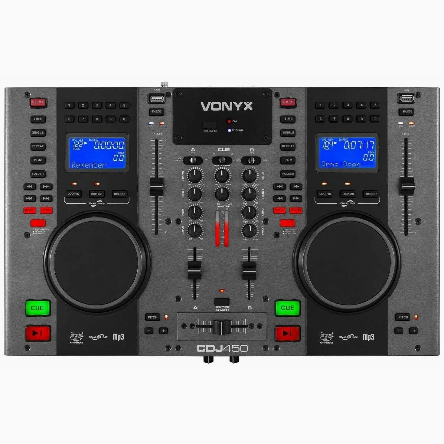 Vonyx CDJ450 DJ Workstation - 2 Lettori CD Compatibili con MP3, Funzione Bluetooth, 2 Porte USB, Mixer a 2 Canali, Media Player, Ricerca Cartella Integrata, Maniglie