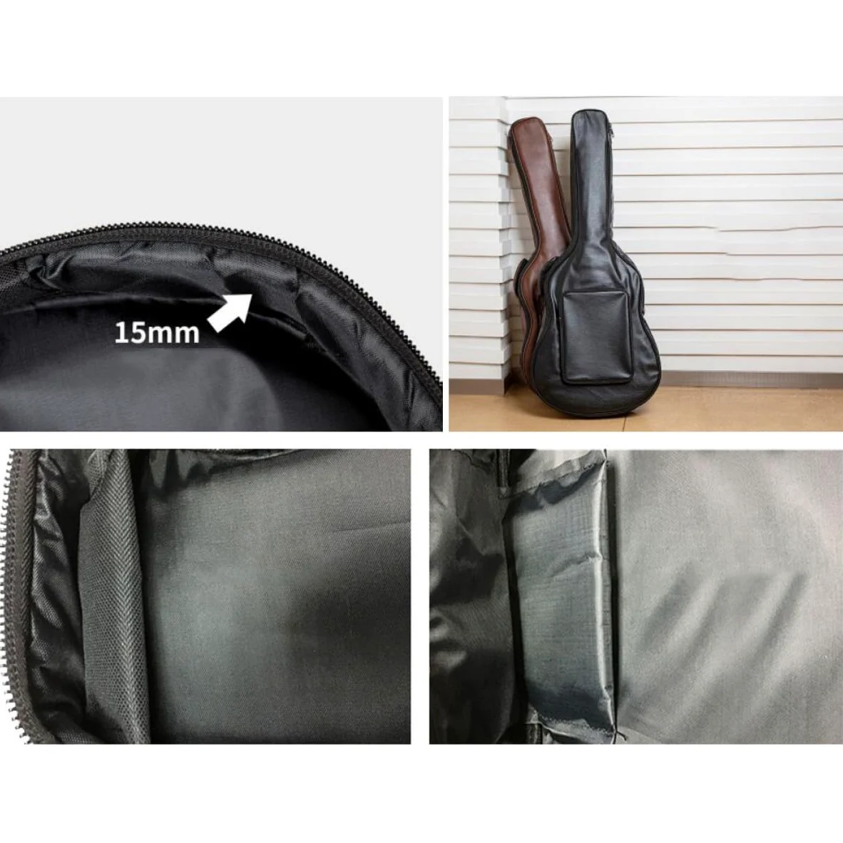 GALPADA Borsa per Chitarra Acustica 40/41 Pollici Pu Nera Doppia Tracolla | Modello Portatile, Design Ergonomico, Tasca Esterna Ampia, Adatta a Esibizioni All'aperto e Training