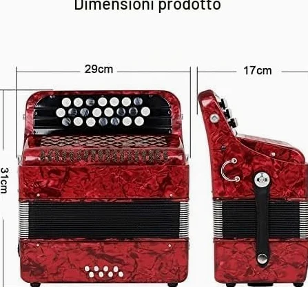 Fisarmonica in legno massello, 22 tasti, 8 bassi, fisarmonica per principianti e professionisti, colore: rosso