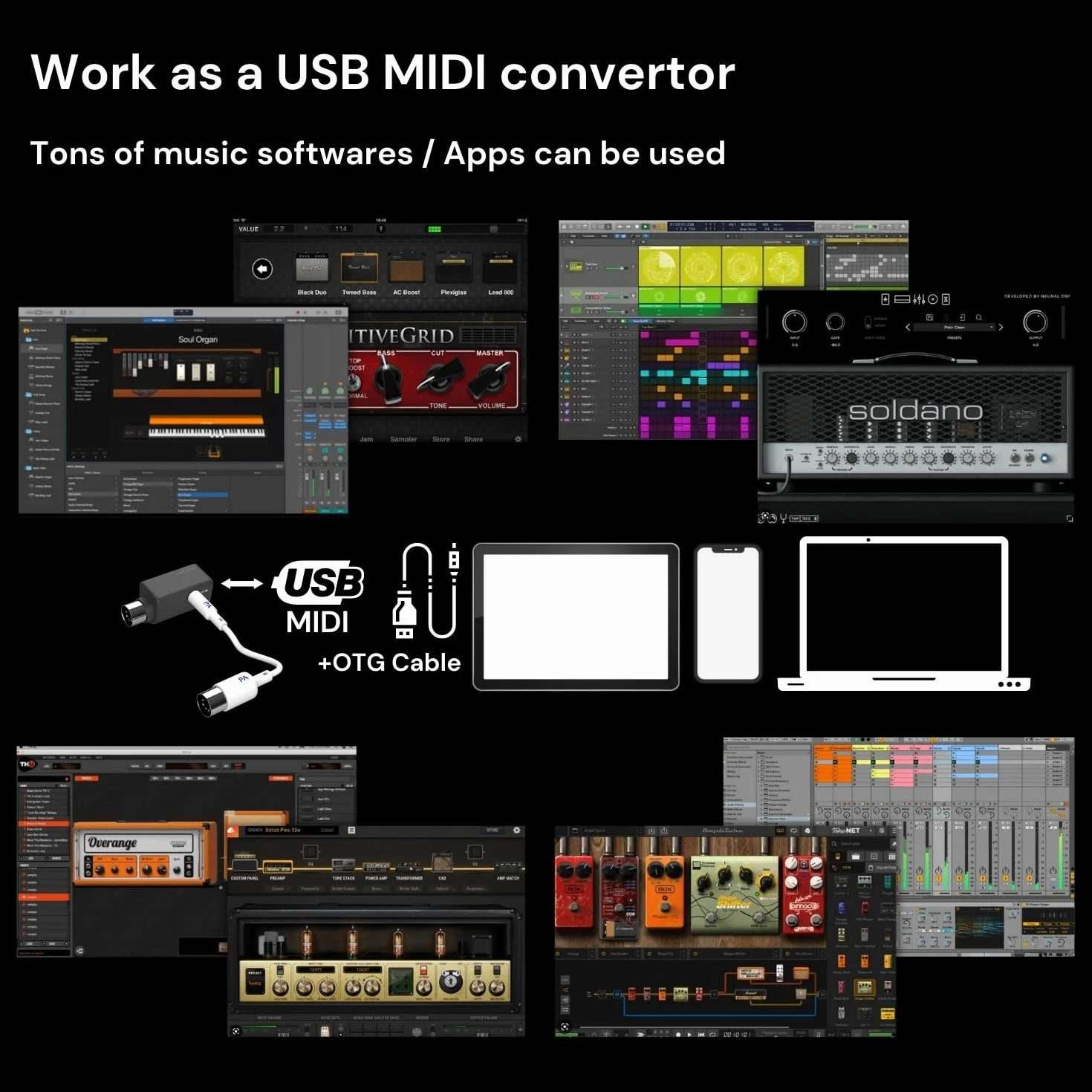 Paint Audio Adattatore MIDI Wireless Opaco a Latenza Ultra Bassa Per Sintetizzatore, Pedale per Chitarra a Vento Digitale, Tastiera per Pianoforte Digitale a Dispositivi MIDI