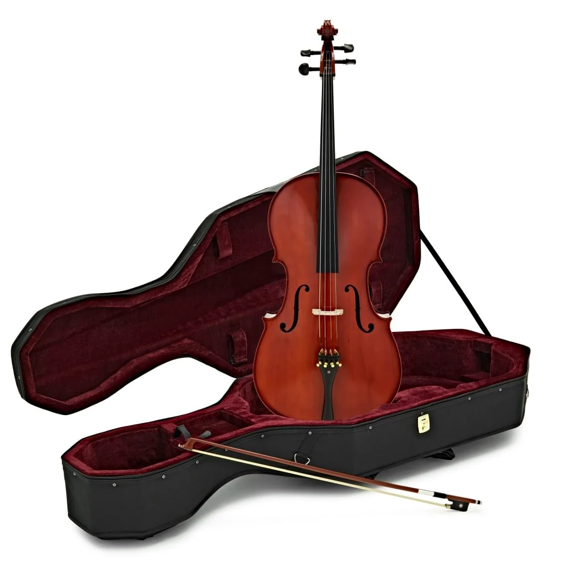 Violoncello a 4/4 Student Plus con Custodia Gear4music | Ideale per Principianti Ambiziosi, Tono Ricco dal Corpo in Abete e Acero, Finiture in Ebano, Archetto, Colofonia e Custodia