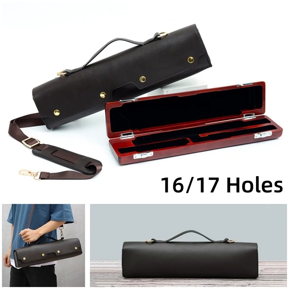 Custodia per flauto in pelle PU per flauti a 16 fori e 17 fori, con doppia opzione di trasporto e imbottitura interna protettiva (B-17 pu)