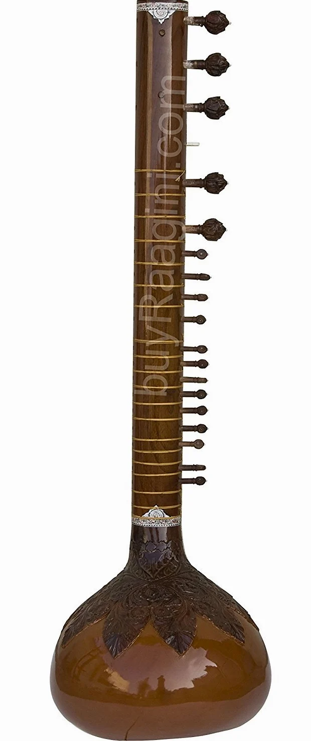 INDIAN MAHARAJA vilayat khan style Sitar - Kharaj Pancham - 32P - Tumba singola - con carrello in fibra