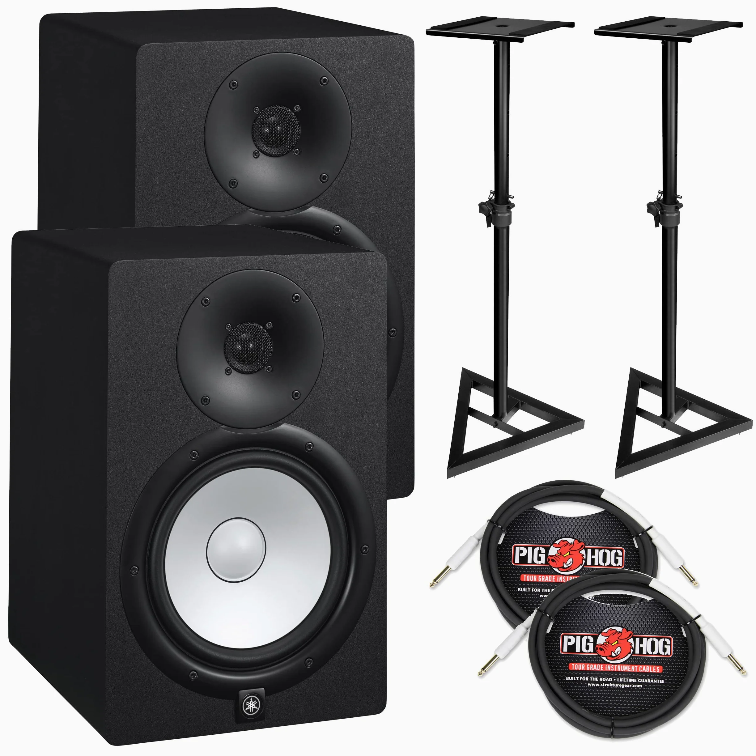 Yamaha HS8 Powered Studio Monitor Bundle con due monitor, supporti e cavi