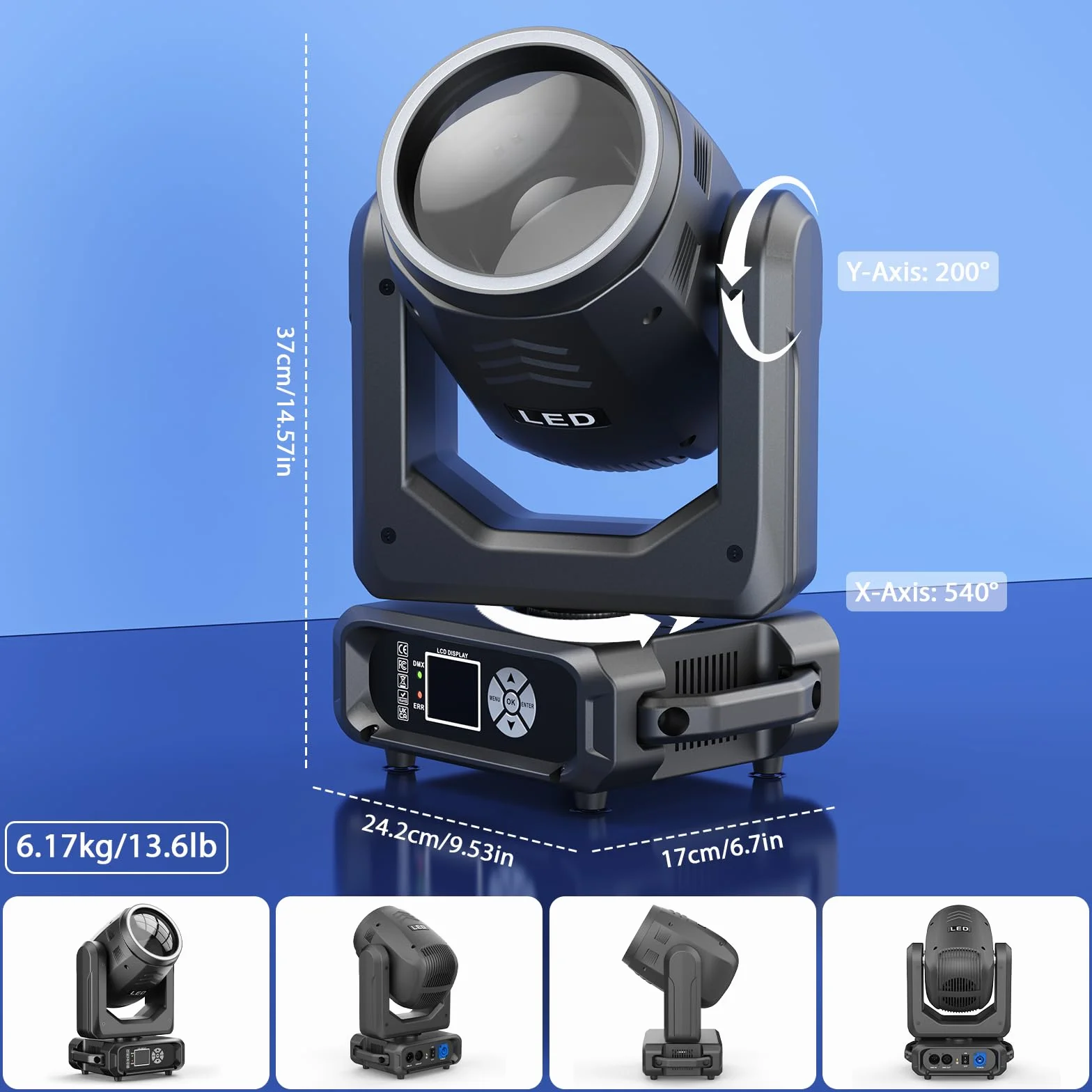 2 faretti LED a testa mobile da 200 W con flightcase, 11 colori, 14 gobos, Beam, luci per discoteca per palcoscenici, club, matrimoni, bar
