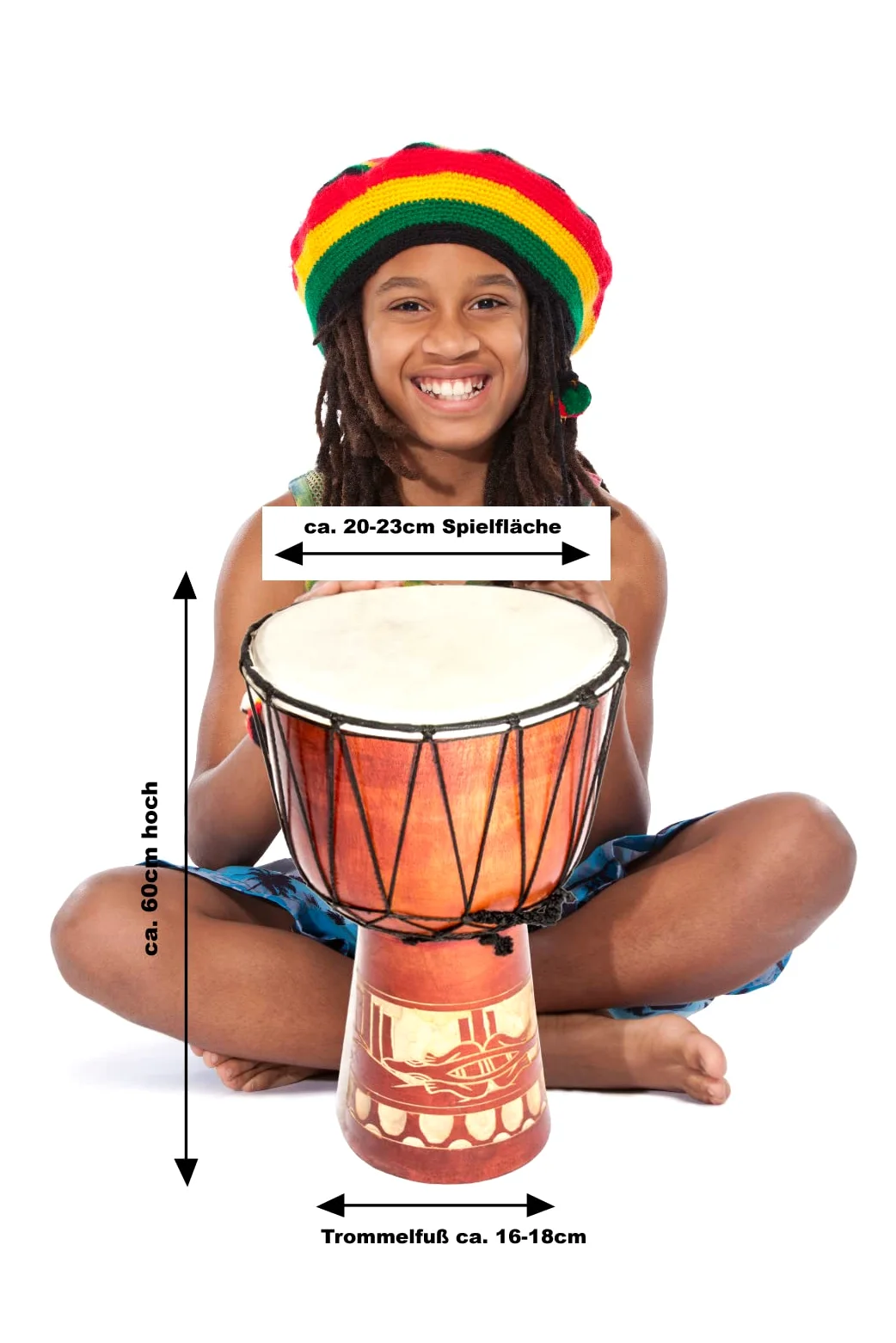 60cm Djembe Drum Bongo Tamburo di legno Darbuka Buon suono Gecko