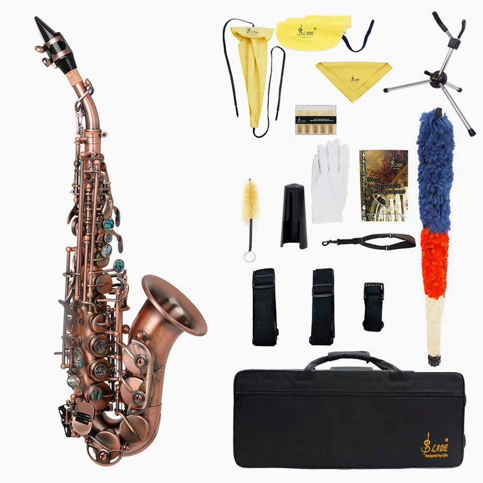 Naroote Sassofono Soprano Curvo, Strumento Tuba, B Piatto con Custodia e Sassofono Soprano, per Principianti di Musica, Artisti