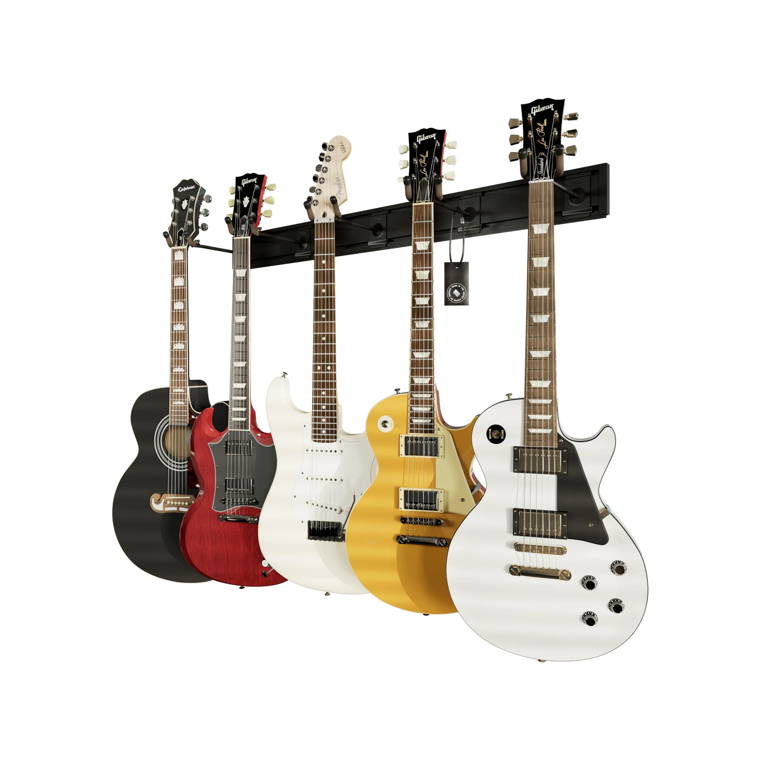 String Swing SW5RL-B-K - Supporto da parete per chitarra, con 5 ganci per chitarra e 1 supporto da parete resistente con venature nere