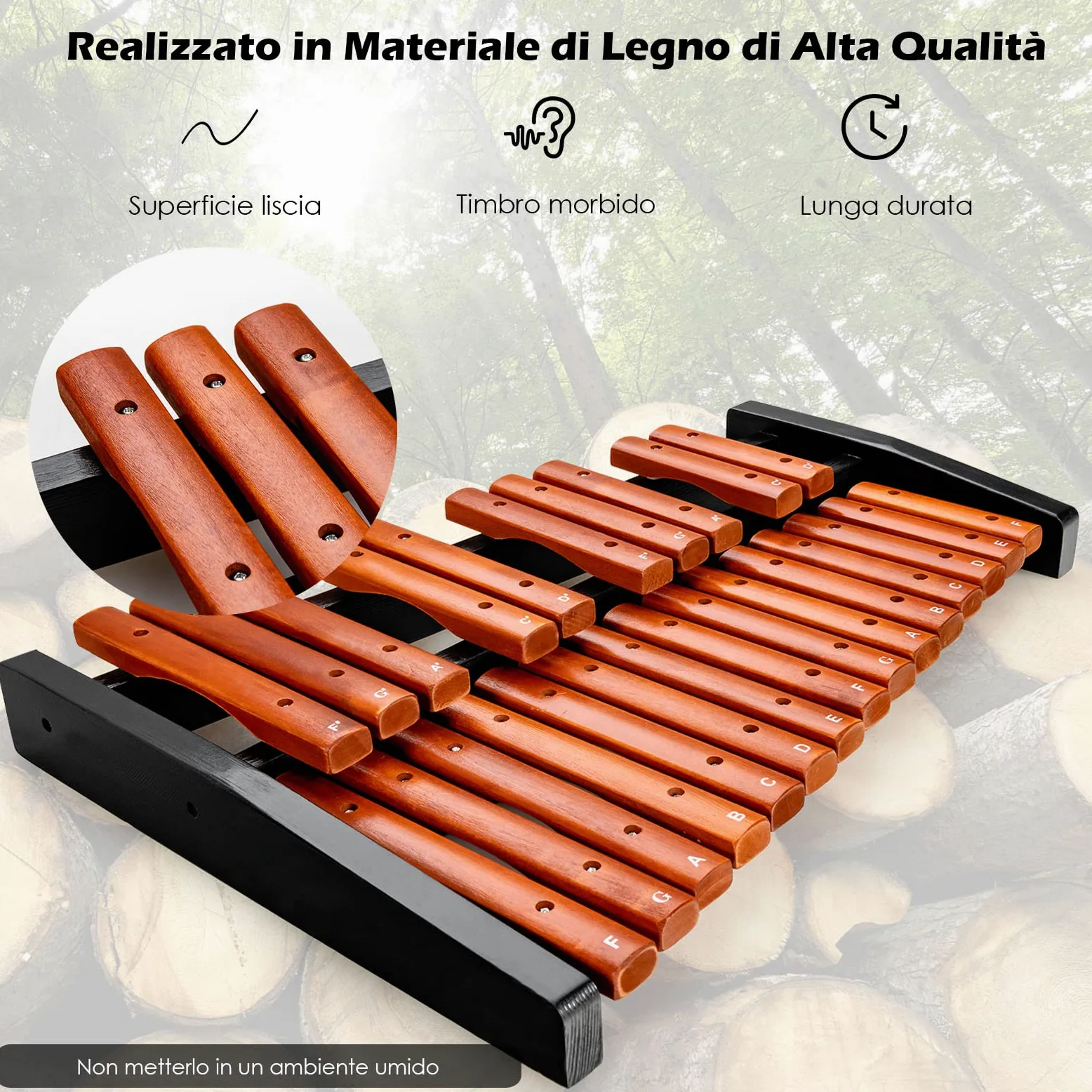 COSTWAY Xilofono con 25 Note, Glockenspiel in Legno, con 2 Mazzuole e Borsa, Strumento a Percussione di Legno, Ideale per Principianti e Bambini, 42 x 57 x 6 cm