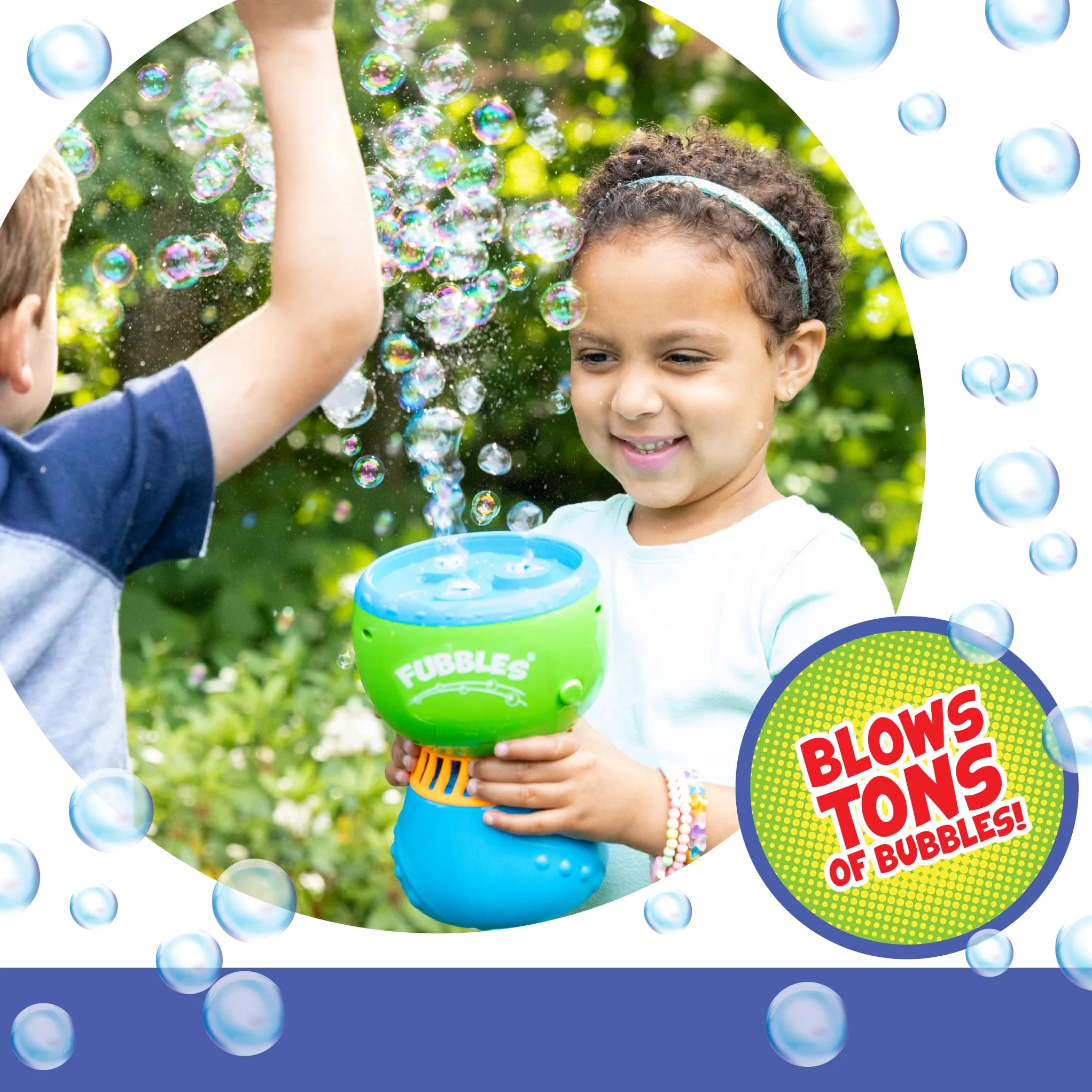 FUBBLES NO Spill Funfiniti Bubble Machine | Blows One Hour of Non Stop Bubbles | Amazon Exclusive Toy Set Includes 36oz of Non Toxic Refill Solution (Bubble Solution Bottle Colors Will Vary)