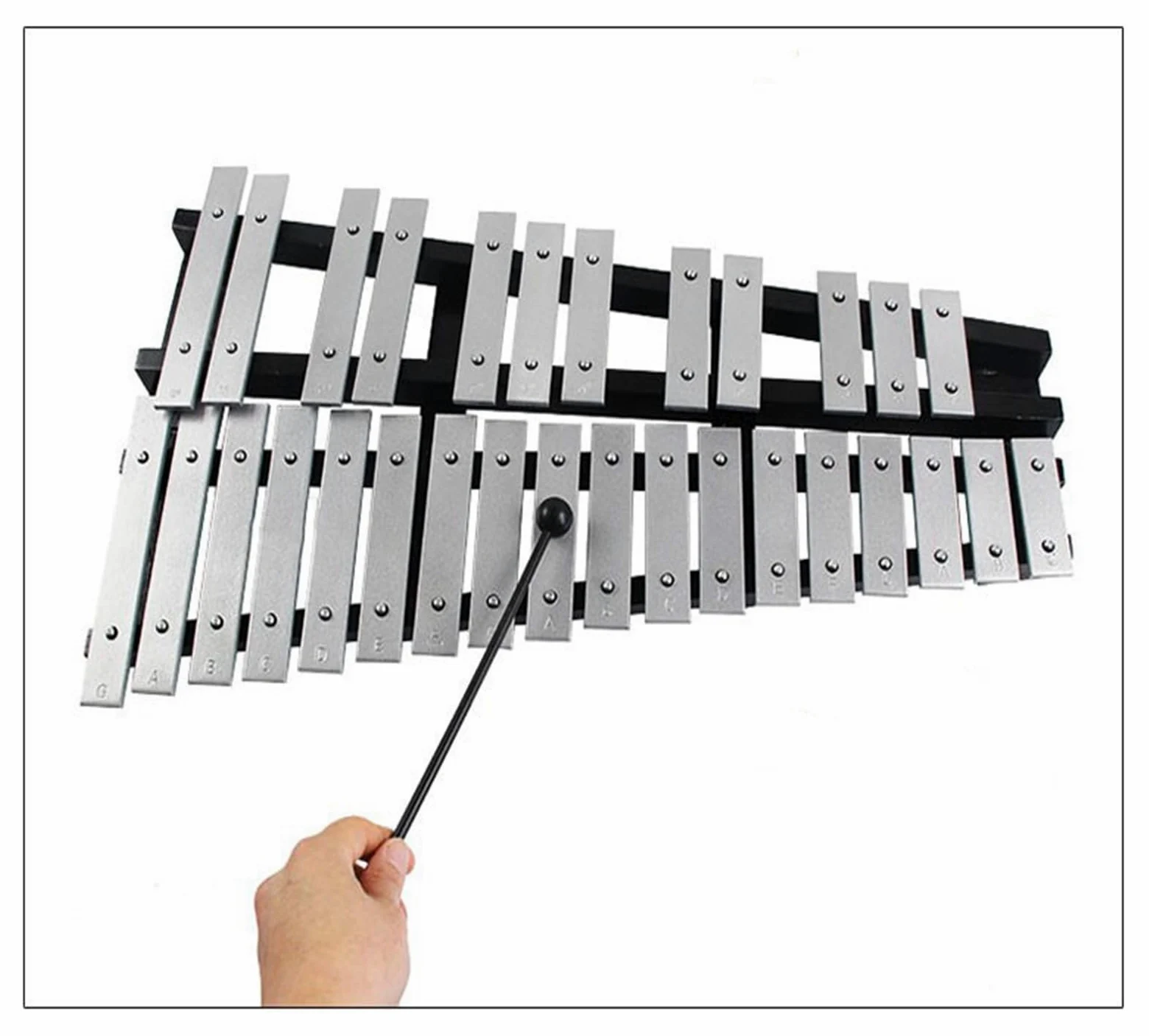 xilofono ​Legno Tasti Bianchi e Neri Tasti Argento Strumento a percussione didattico Pieghevole Carillon con Piastra in Alluminio da 30 Toni (Color : Silver Key)