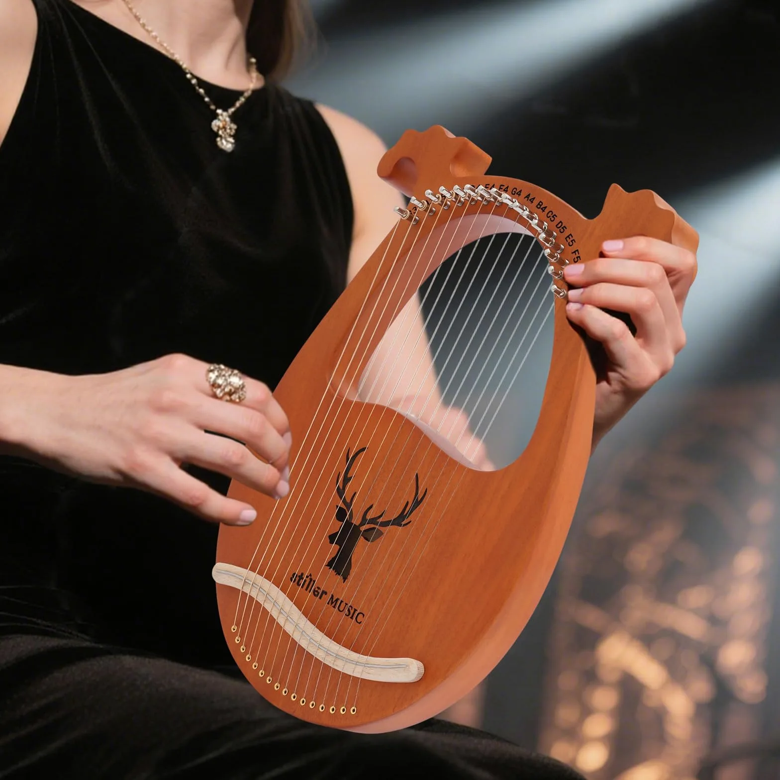 Lira Arpa, 16 corde, piccolo strumento di arpa, Lyre Harp con chiave a accordo, plettri e stracci, arpa portatile in mogano massiccio, per adulti, bambini, principianti