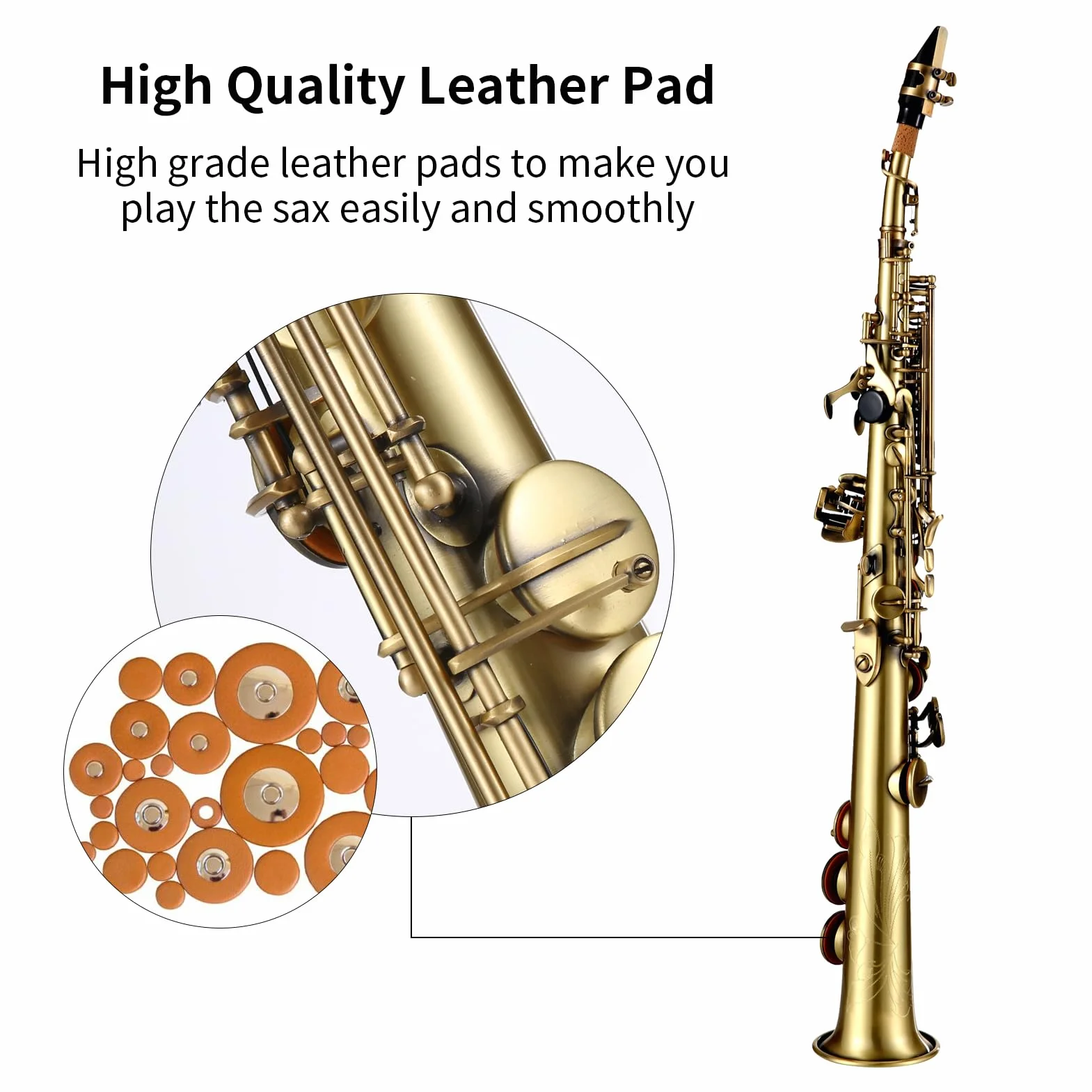 Btuty Ottone Dritto Sib Soprano Sassofono Nichelato Sax Strumento a fiato Modello di intaglio con custodia per il trasporto Bocchino Kit di pulizia per ance Guanti Cinghie Pennello