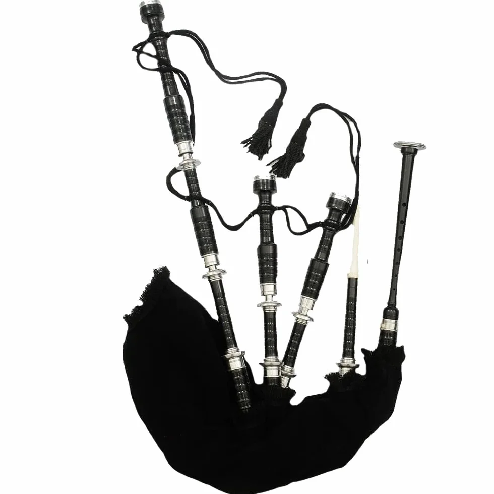 Cornamusa per principianti e adulti con bella finitura nera - cantante pratica con accessori - tubo per borsa per adulti (cornamusa in velluto nero)