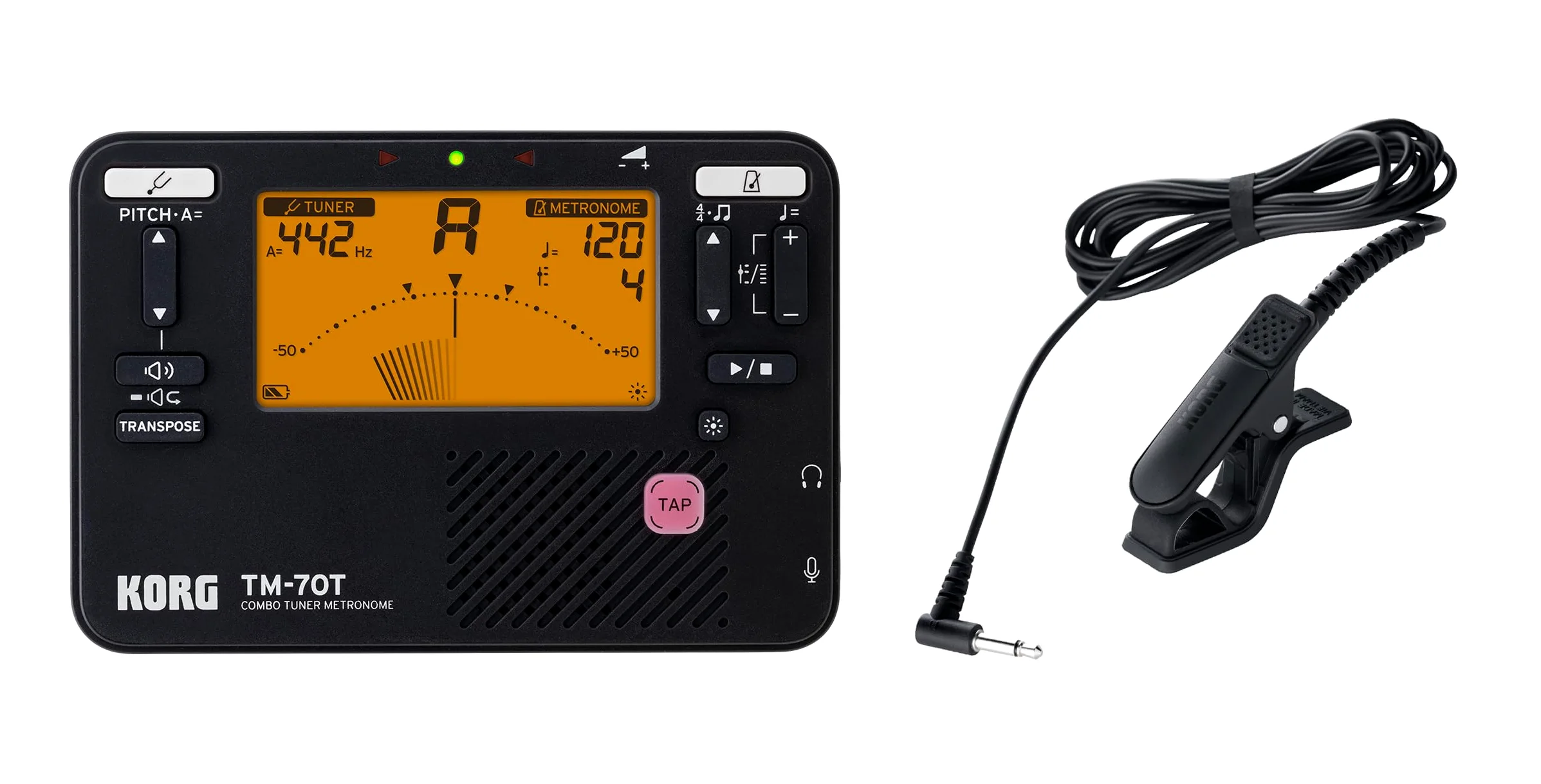 KORG - TM-70C BK, Accordatore Cromatico-Metronomo Combo con Microfono CM400 in Dotazione, Colore Nero