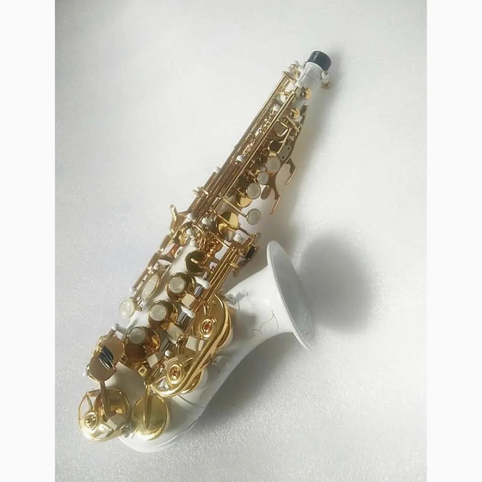 Professionale Sassofono Sassofono Soprano In Ottone B Sassofono Bianco Chiave Dorata Sax Soprano Curvo Accessori Completi Con Custodie