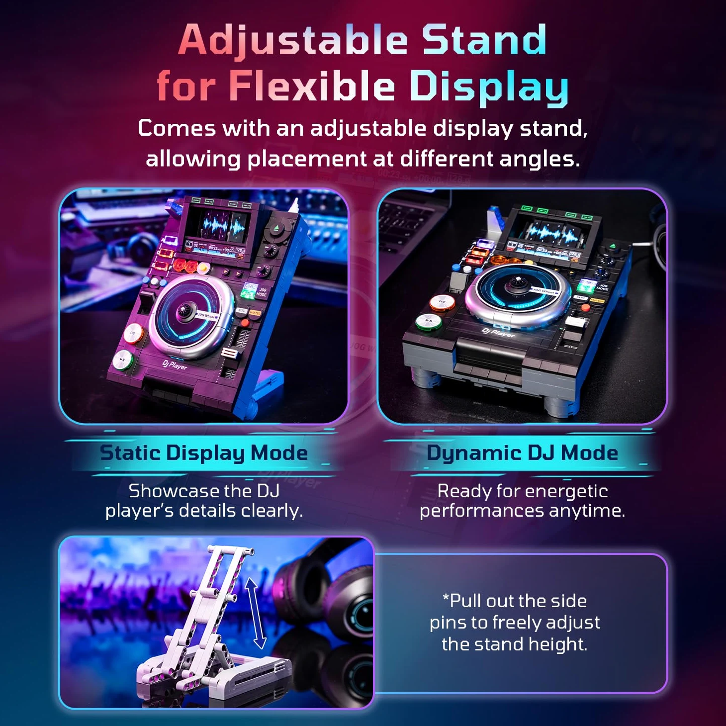 PANTASY Blocchi da costruzione per controller DJ, giradischi per DJ, riproduzione musicale Bluetooth, doppia modalità di illuminazione, supporto regolabile, giocattolo interattivo da scrivania per