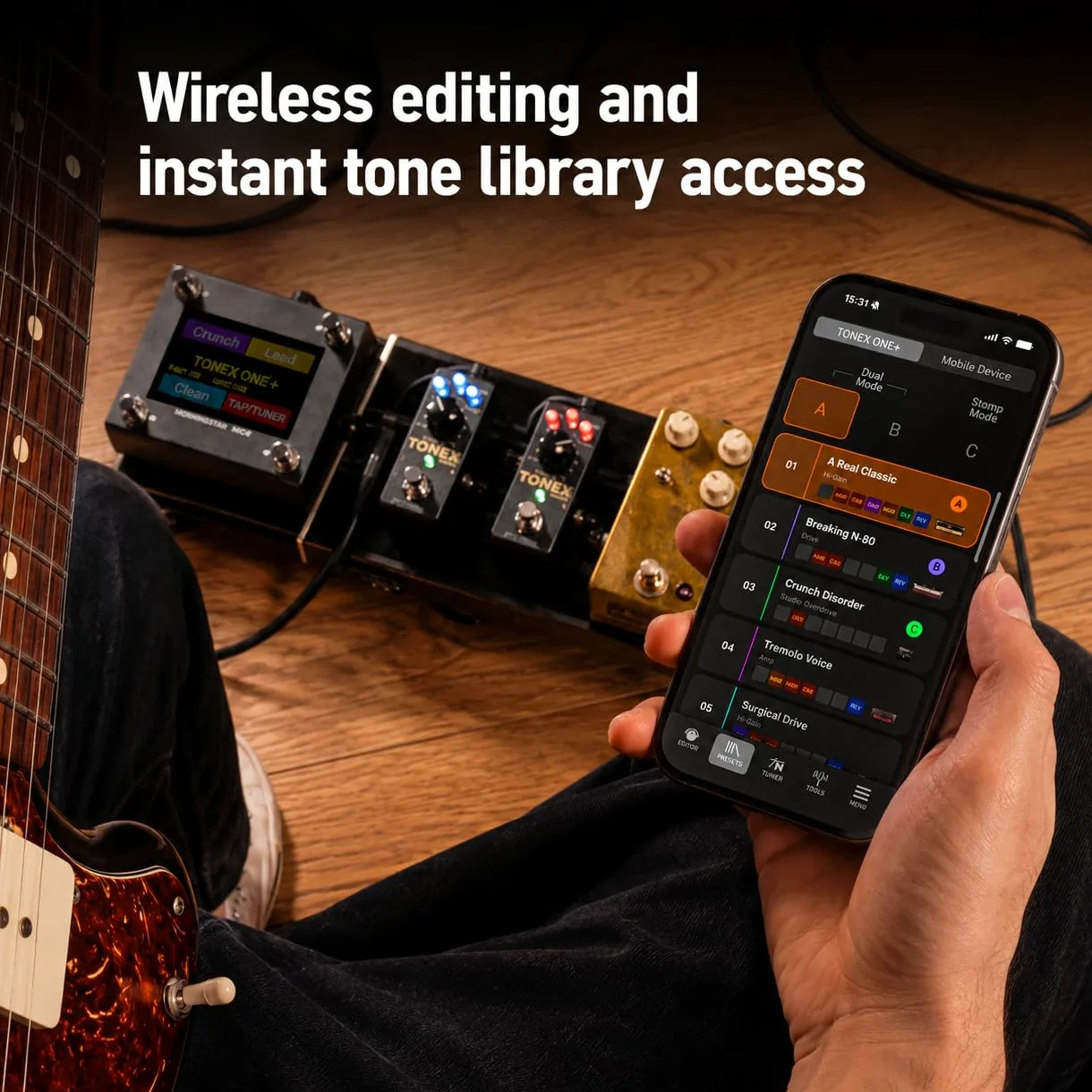 IK Multimedia TONEX ONE+ AI amplificatore per chitarra e pedale effetti con editing wireless Bluetooth, controllo MIDI, interfaccia audio USB, oltre 60.000 modelli di tono, simulatore compatto di