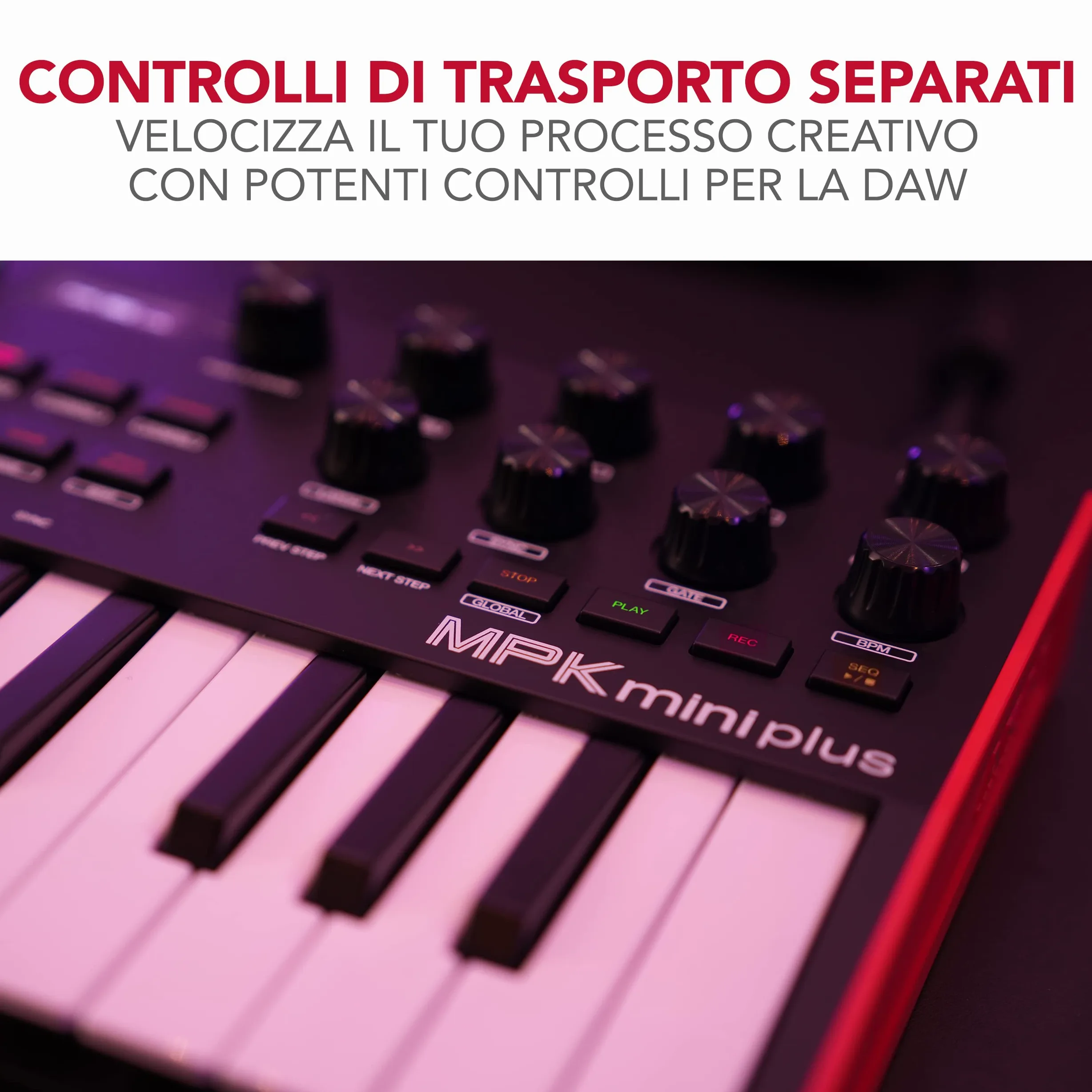 Akai Professional MPK Mini Plus - Controller Tastiera MIDI USB con 37 Mini Tasti, 8 Pad MPC RGB, Manopole Rotary, Software Musicale e Native Instruments Sound Package
