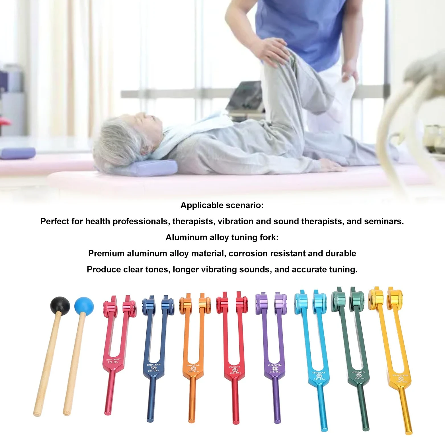 BRRNOO Set di Diapason Risonanti 8 Pezzi, Diapason in Lega di Alluminio per Terapia del Suono e Rilassamento con Bacchette per Accordatura, Custodia