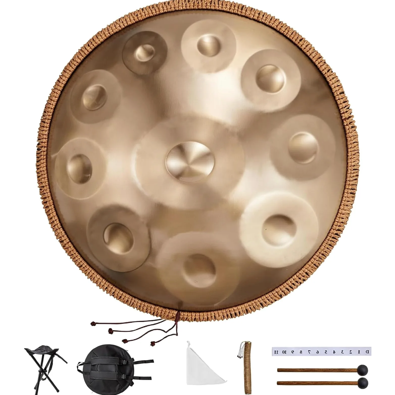 9/10/12 Note Strumento Handpan, 56cm Steel Pan Drum Instrument, Strumenti Musicali In Re Minore 440 Hz Con Borsa Morbida, 2 Mazze, Supporto(Viola,9)
