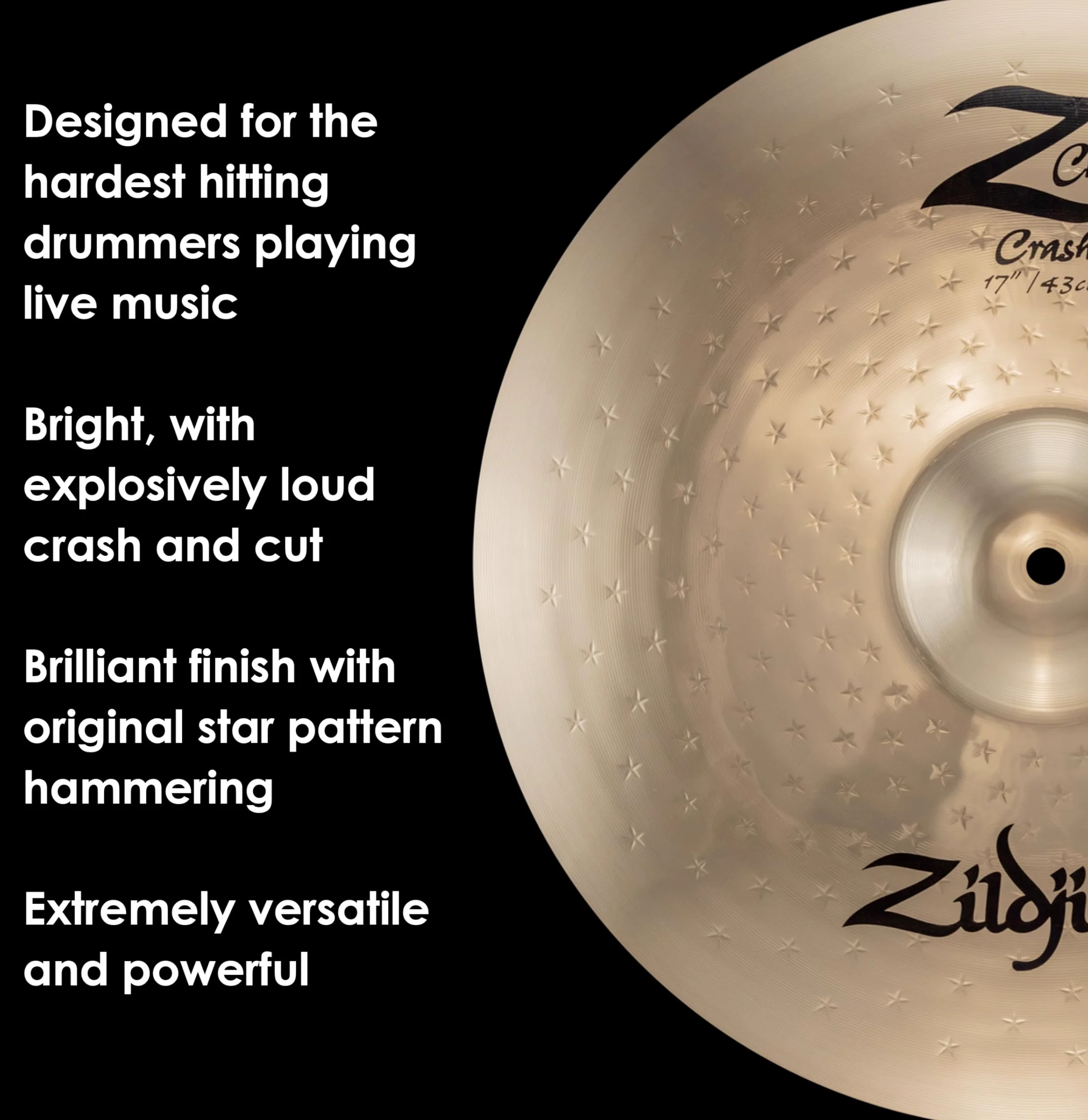 Zildjian 17" Z Custom Crash - Piatto Batteria Bronzo B20 Brillante Suono Esplosivo Live Rock Metal