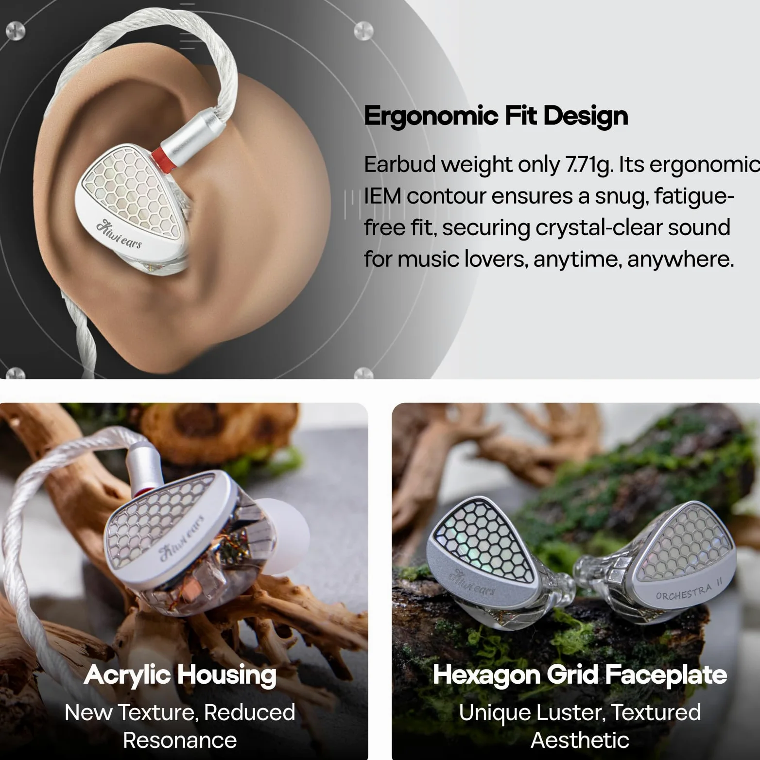 Linsoul Kiwi Ears Orchestra II 10BA In Ear Monitor Professionale,Cuffie IEM con Cavo HiFi con Equilibrio Tonal Superlativo,Alloggiamento Artigianale per Tutti gli Individui e Generi Musicali (Argento)