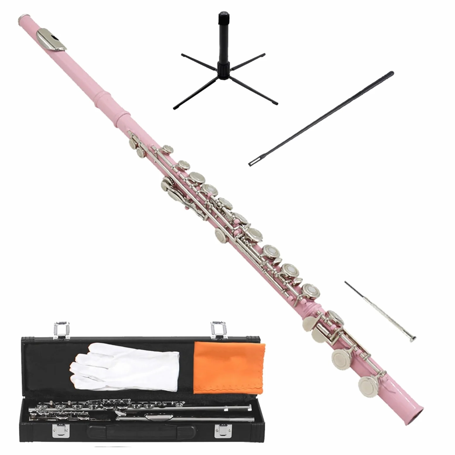 Strumento Flauto Professionale Flauto Traverso Nichelato Con Chiave In Mi E Do Strumento A Fiato Color Oro E Argento(Pink)