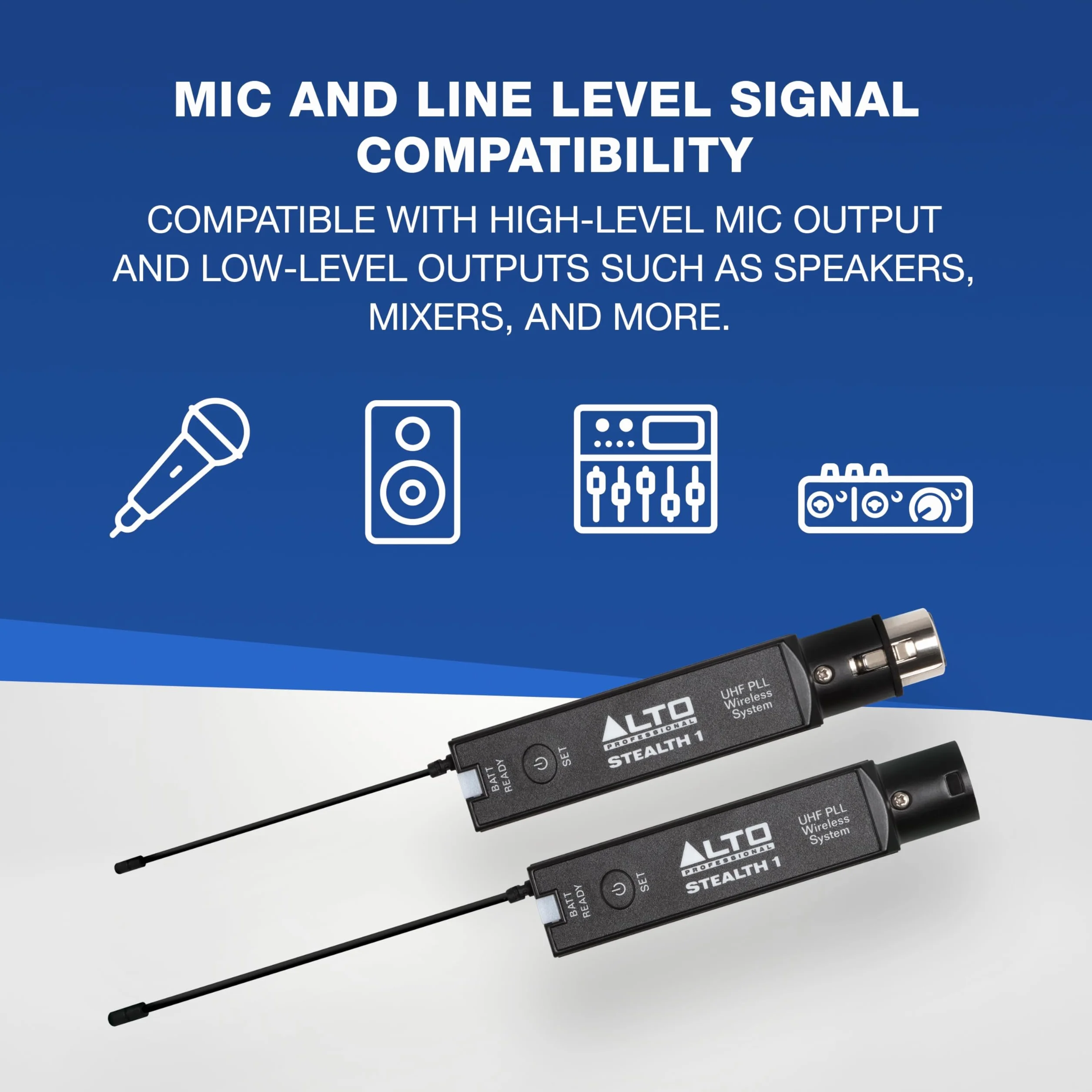 ALTO Stealth 1 - Sistema Audio Wireless UHF XLR Mono, Trasmettitore e Ricevitore per Casse Amplificate, Mixer e Microfoni Dinamici