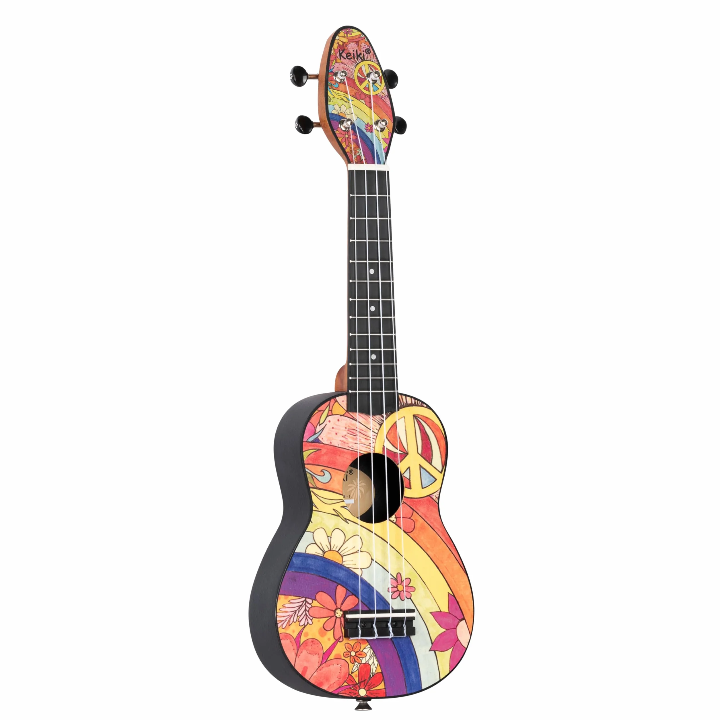Ortega Guitars Ukulele Soprano Mancino – Acustico – Keiki K2 Series – Accessori Inclusi – Agathis / ABS, Peace ‘68 (K2-68-L)