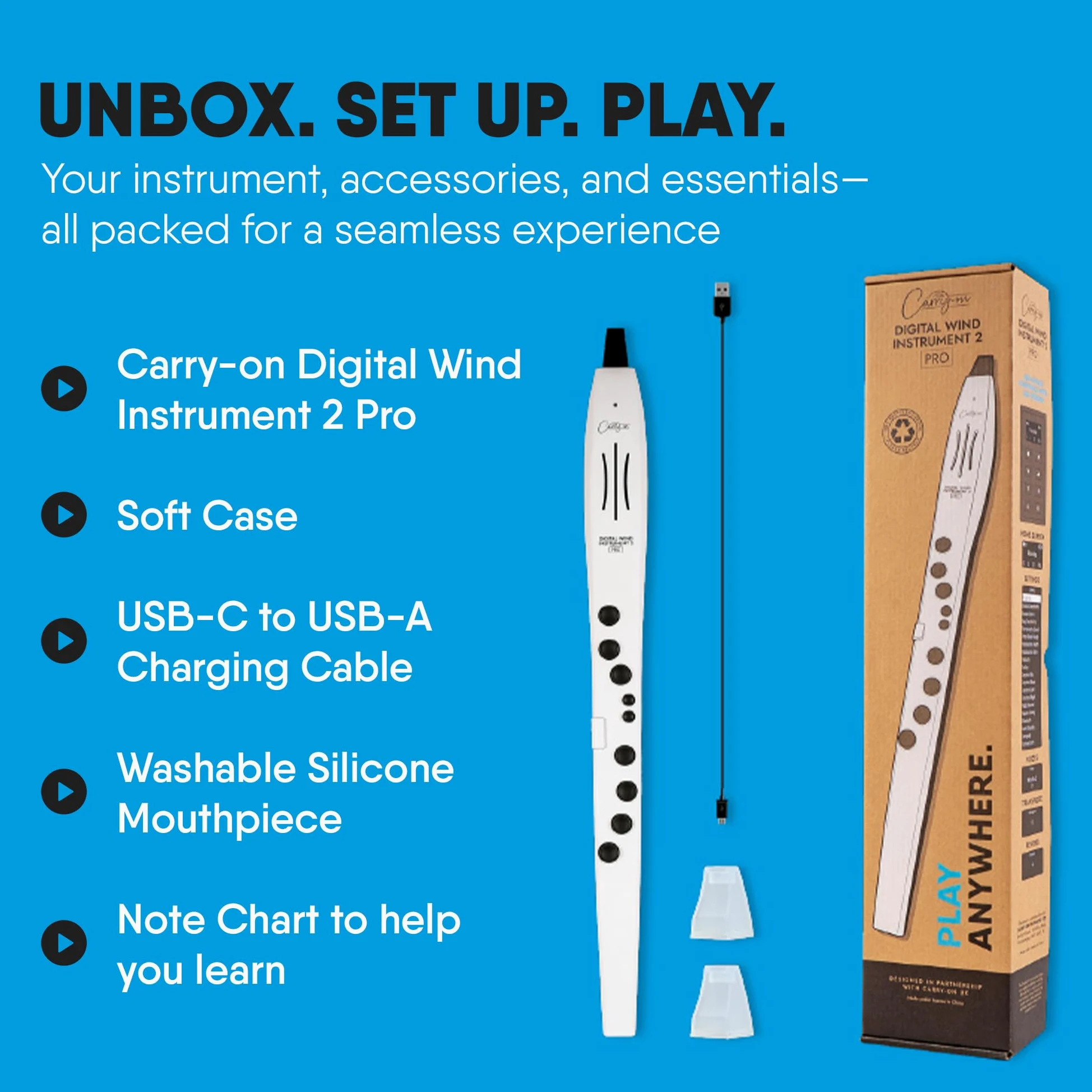Carry-on Digital Wind Instrument Pro - 65 voci, batteria ricaricabile USB integrata, uscita cuffie per esercitazioni silenziose, registratore digitale Midi Over Bluetooth