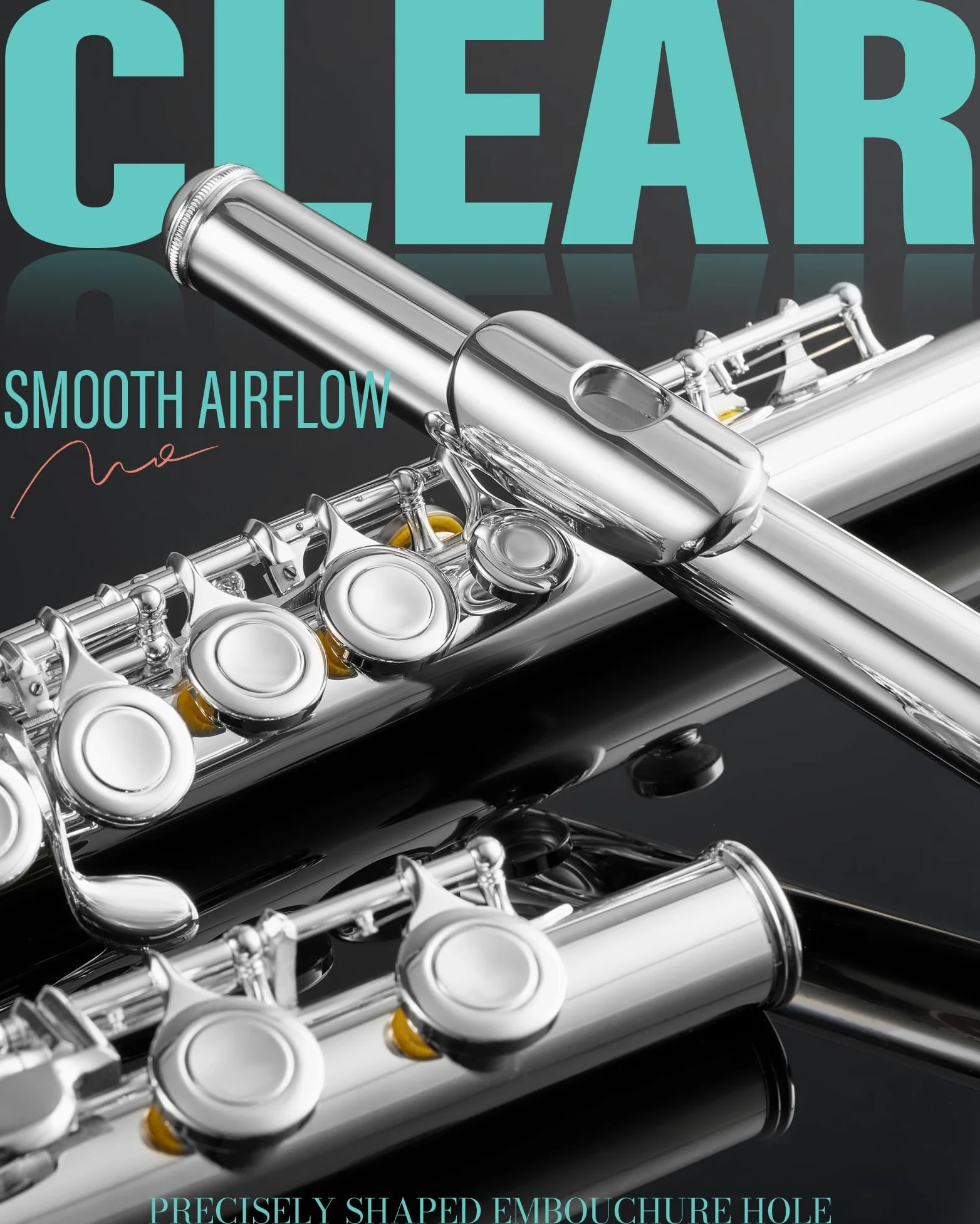 AKLOT Flauto da concerto in Do a foro chiuso: strumento flauto con 16 tasti, offset G, tasti lisci placcati argento, cuscinetti ermetici, include elegante custodia rigida in pelle, kit di pulizia