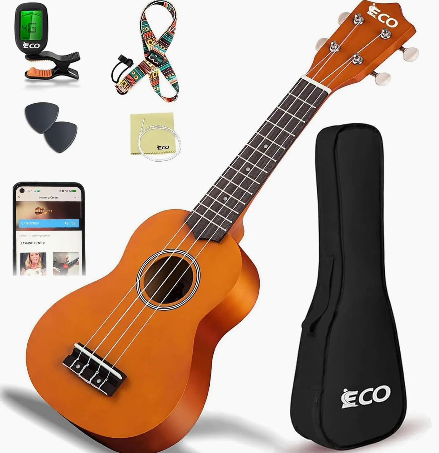 Kit per principianti di ukulele soprano per bambini e principianti, ukulele da 21 pollici con libro di canzoni, custodia, cinturino, accordatore, corde e plettri - Blu