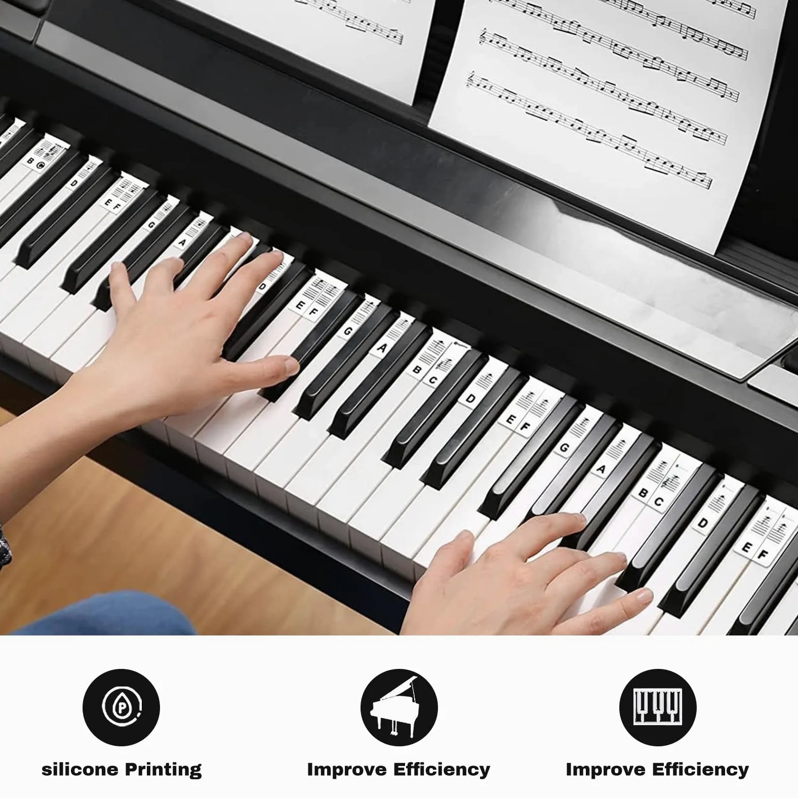 Etichette in silicone per pianoforte, note musicali per pianoforte, istruzioni (lingua italiana non garantita), accessori per pianoforte per 88 tasti di dimensioni intere, tasti per pianoforte per