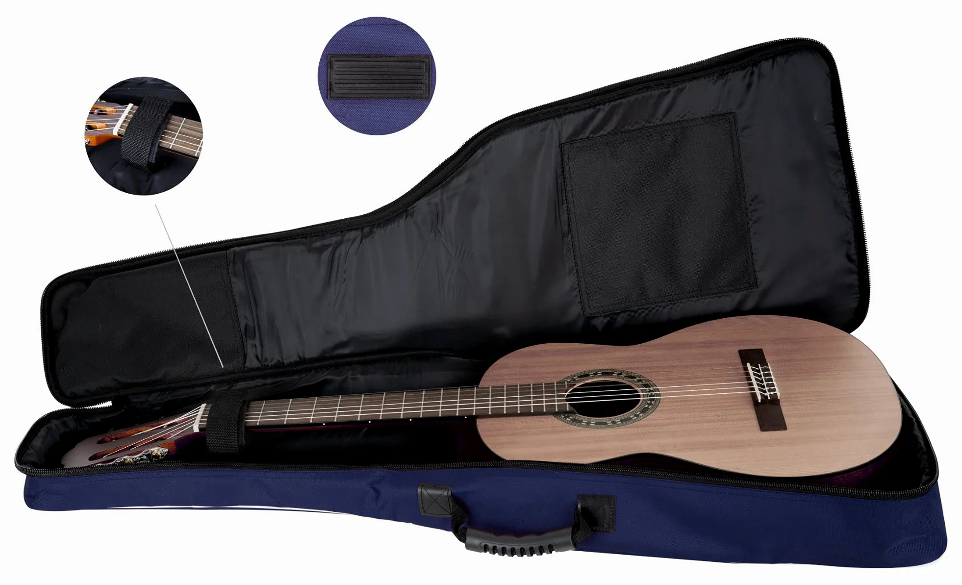 ROCKTILE Custodia Per Chitarra Classica 1/2 (gigbag imbottito, imbracatura zaino, 2 tasche esterne) blu