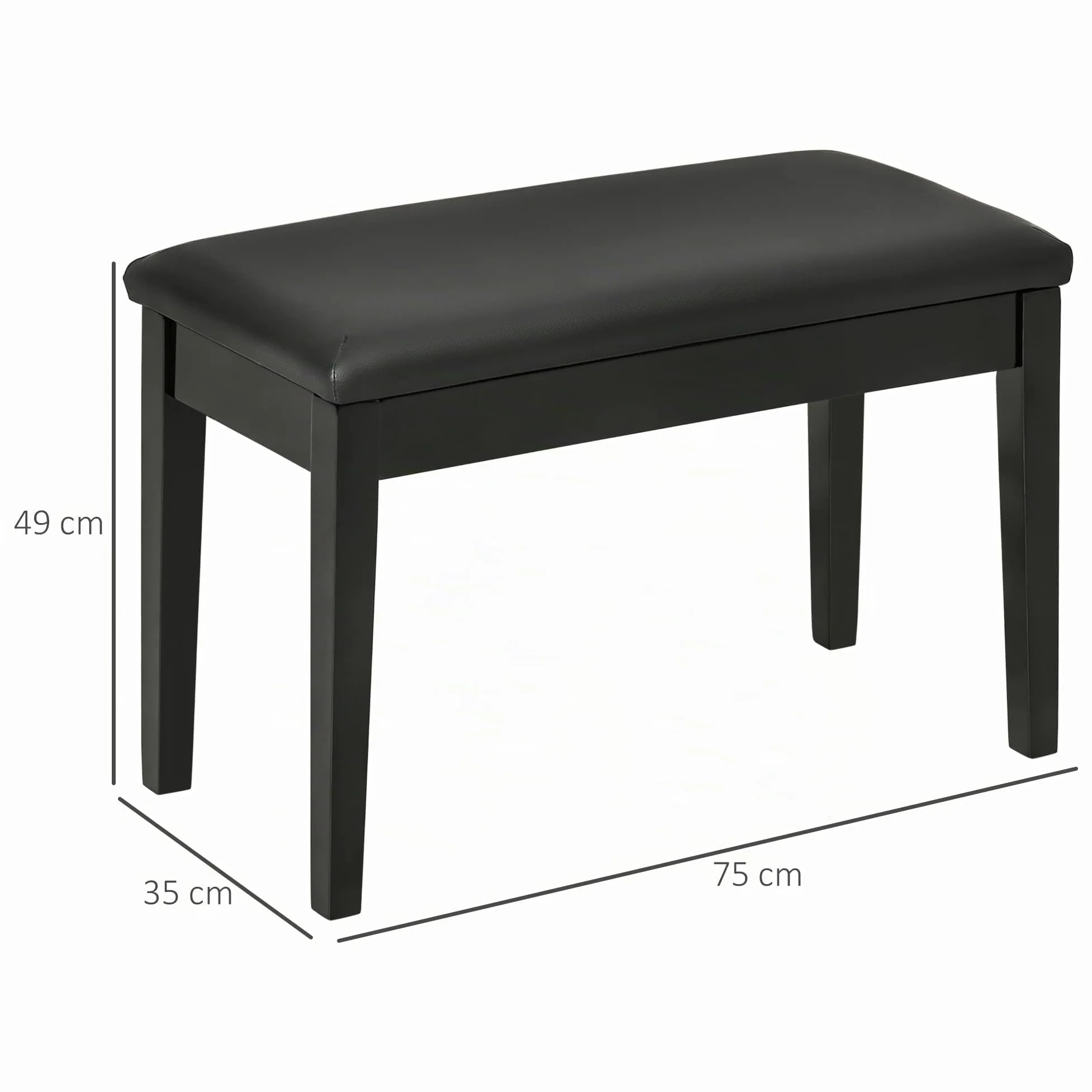 HOMCOM Sgabello per Pianoforte con Vano Contenitore PU 75x35x49cm Nero | Panca per Pianoforte, in Legno e Finta Pelle PU
