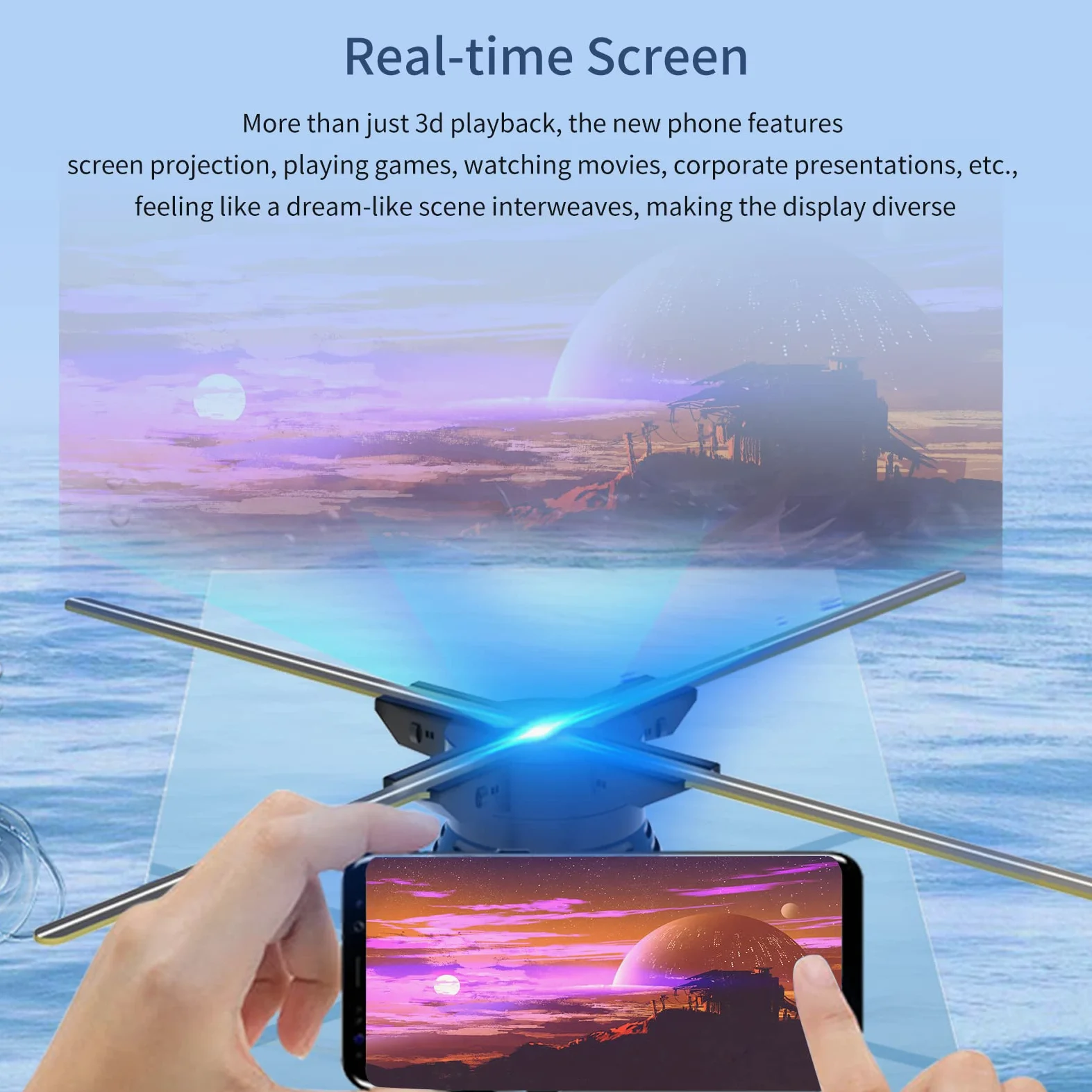 Ologramma,F52 Proiettore Di Ologrammi 3D Display Pubblicitario Fan Lettore A Parete 3D Naked Eye 2K Hd Led Photo Video Fan Con 624 Pezzi Led Perline Di Luce Telecomando Segno Display In Tempo Reale