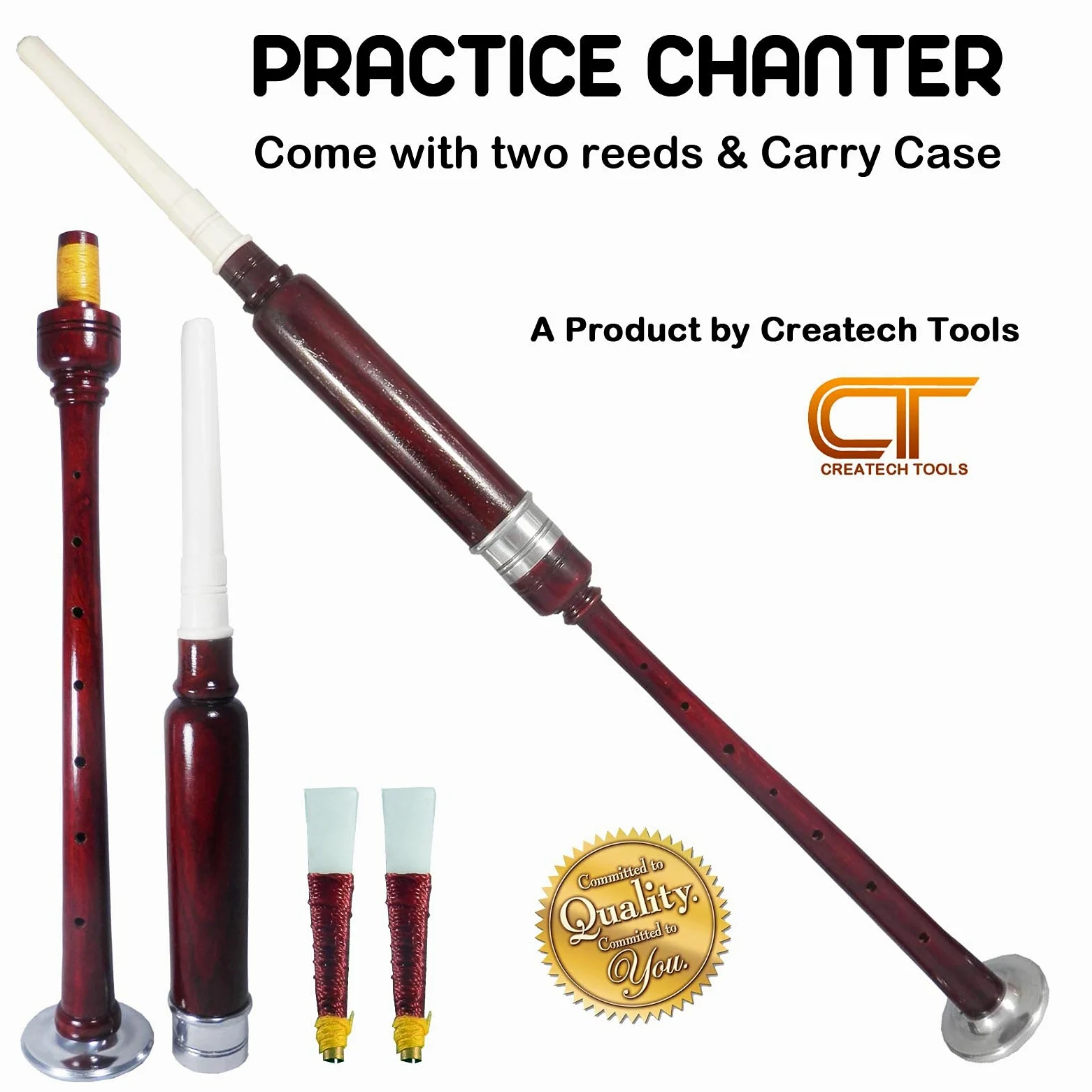 Createch Tools - Bagpipe scozzese, custodia per il trasporto e canne da pesca, colore: marrone scuro