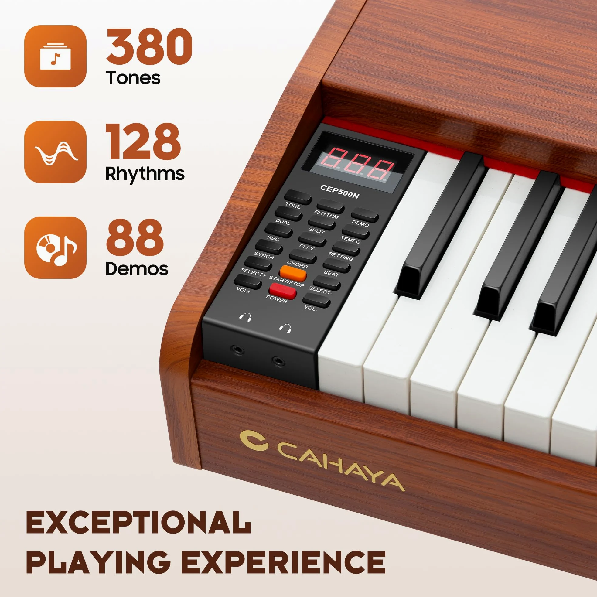 CAHAYA Pianoforte Digitale 88 Tasti – Piano Elettrico a Grandezza Naturale con Tasti Pesati, Corpo in Legno, 380 Suoni, Triplo Pedale per Principianti, Supporta USB-MIDI