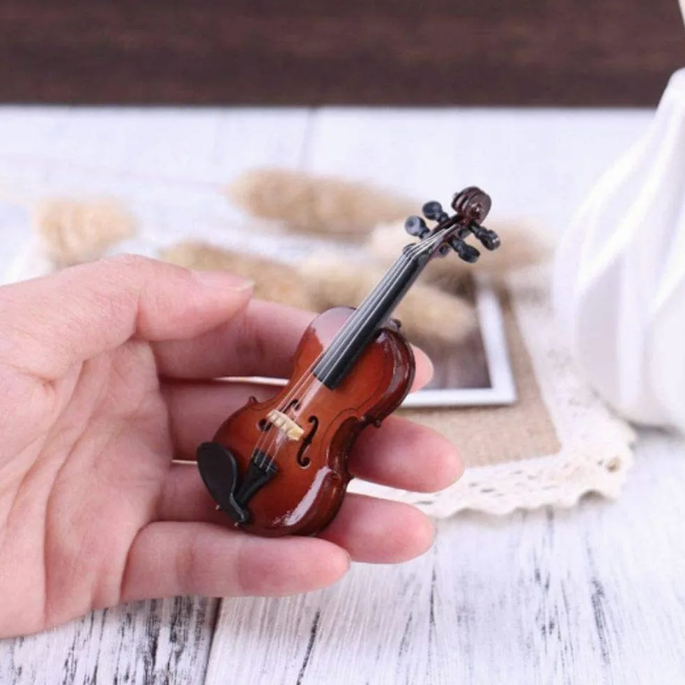 Violino Standard da Studente, per Principianti, Regali Violino Strumento Musicale Replica in Miniatura con Custodia, 8x3cm