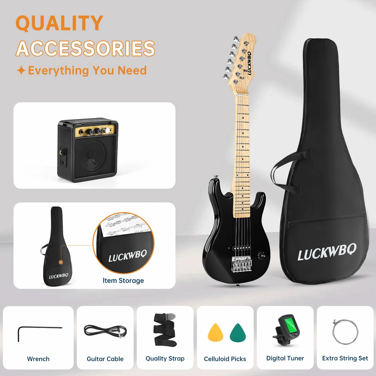 Mini chitarra elettrica per bambini da 76,2 cm, kit per principianti, mini chitarra elettrica per ragazzi e ragazze, starter kit con amplificatore da 5 W, tracolla, custodia, corde