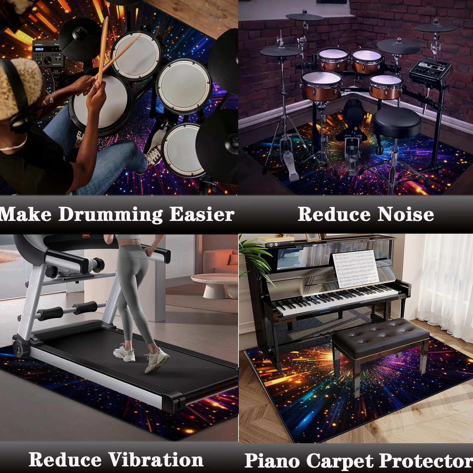 Tappetino per Batteria Elettronica, Tappeto Batteria Insonorizzato, Drum Carpet per Rullante Grancassa Tamburo Jazz Batteria, Tappetini Strumenti Musicali 180 x 140 cm