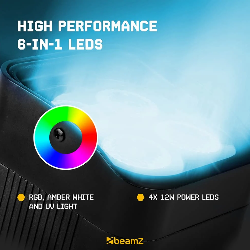 BeamZ BBP94W - Uplighter a batteria senza fili, rondella da parete LED da 48 W con controllo DMX, luce par alimentata a batteria ricaricabile per eventi, illuminazione verticale ed effetti di lavaggio
