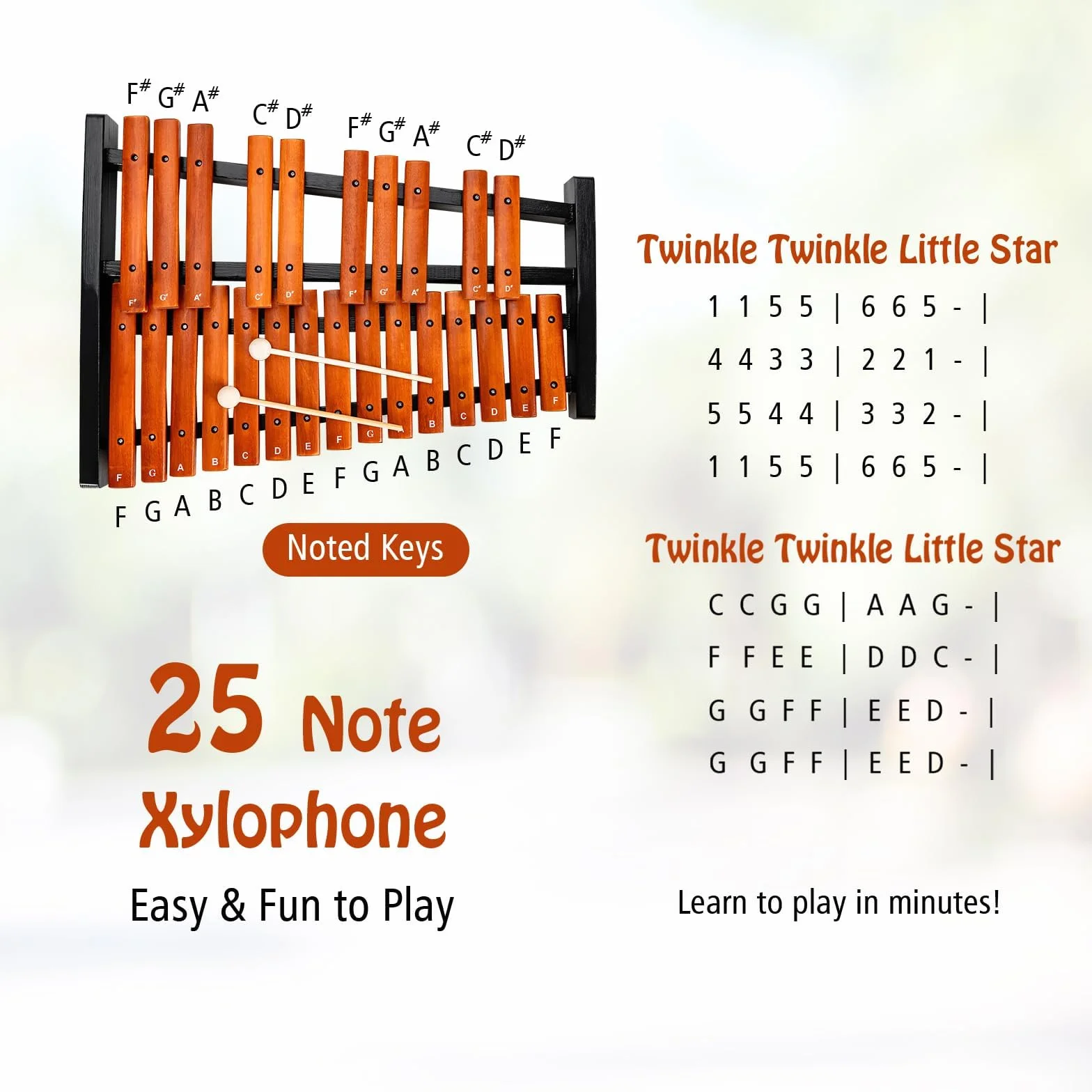 KOMFOTTEU Xilofono con 25 Note Scritte, Glockenspiel in Legno di Pino con 2 Mazzuoli, Strumento Musicale a Percussione a Mano con Borsa per il Trasporto, Metallofono Scuola Media per Bambini, Adulti